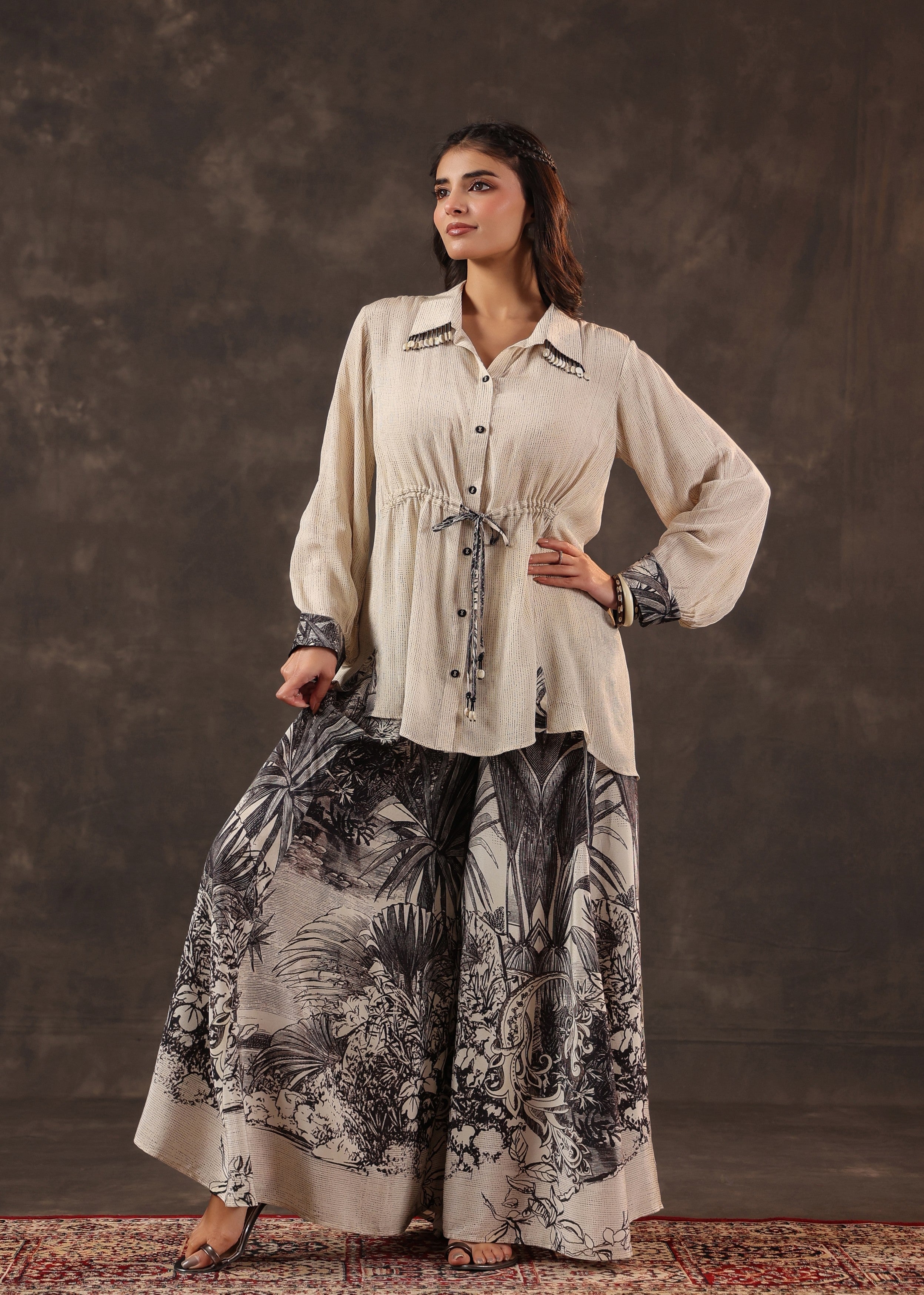 Ivory Onyx Printed Crepe Silk Co-Ord Set