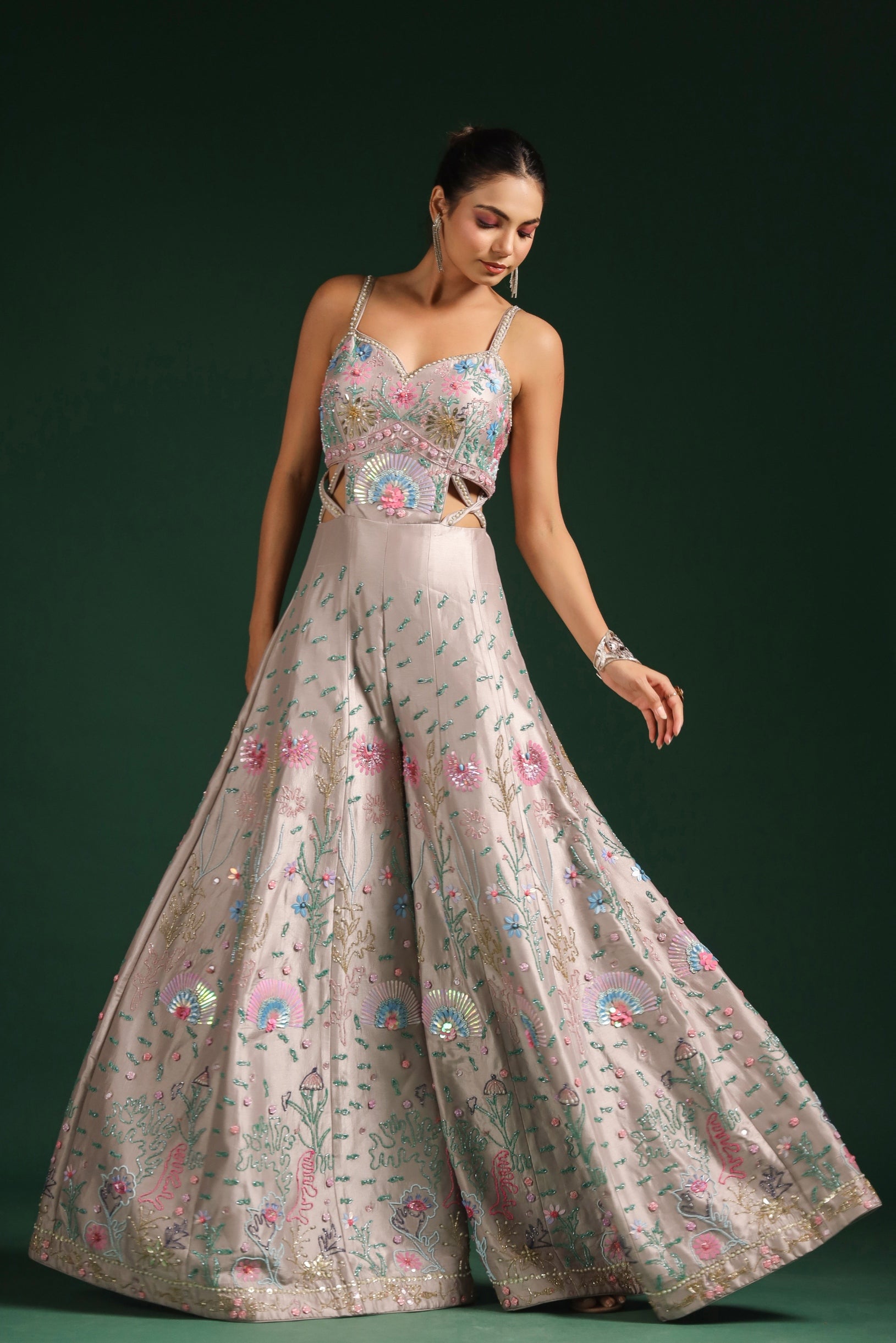 Pastel Pink Embellished Premium Chanderi Silk Jumpsuit