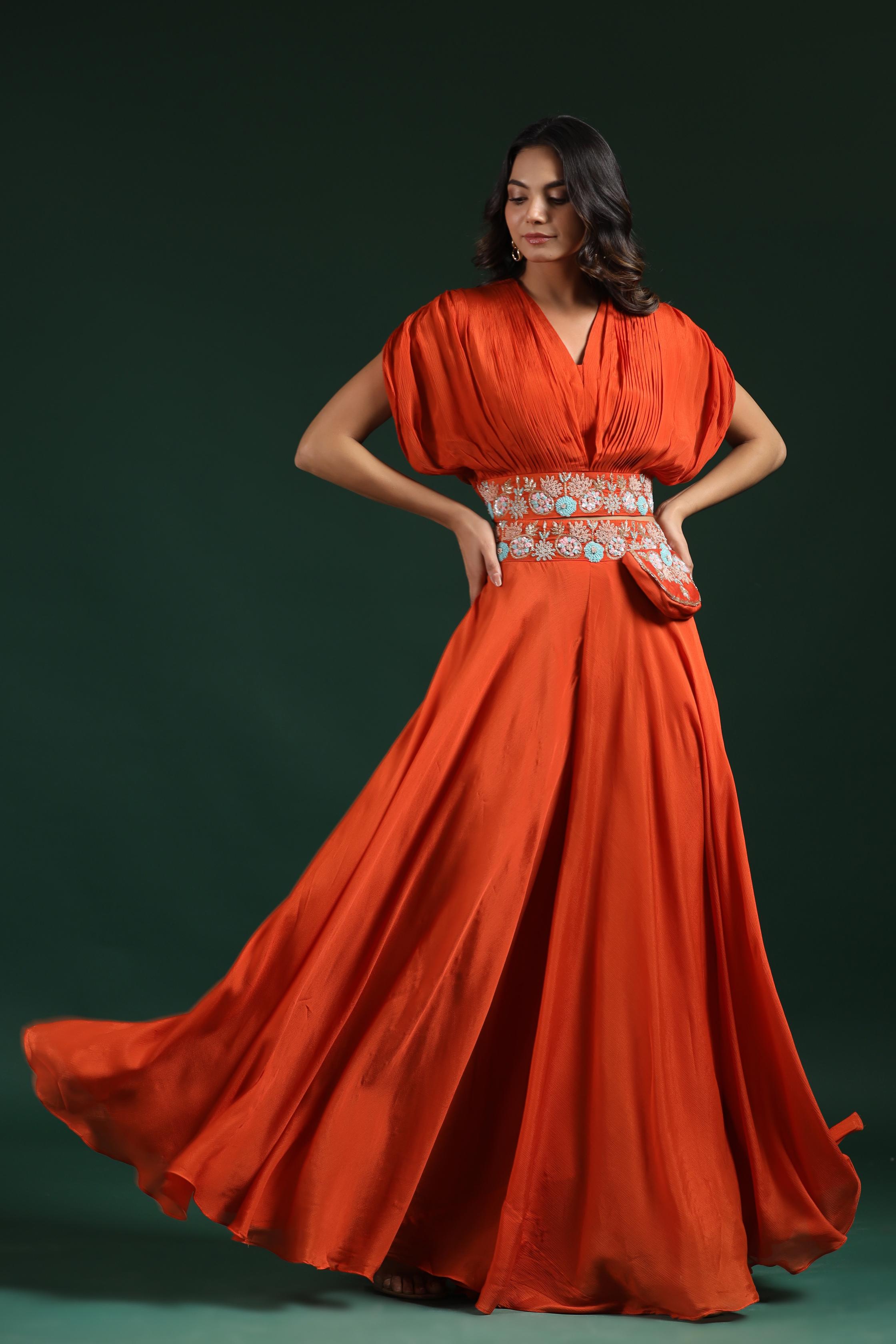 Orange Embroidered Crop Top with Palazzo Set