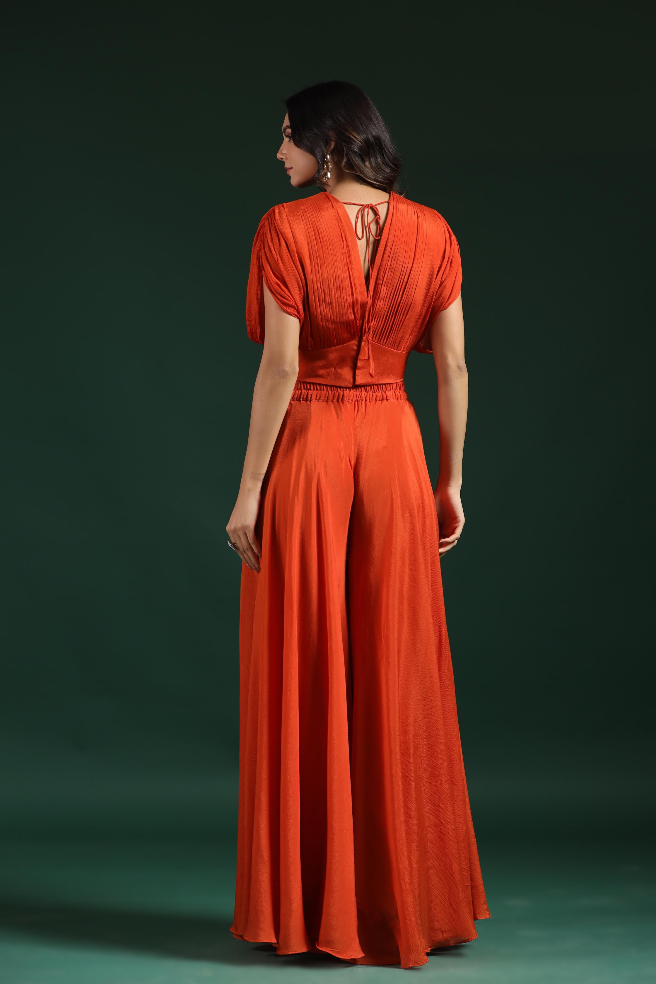 Orange Embroidered Crop Top with Palazzo Set