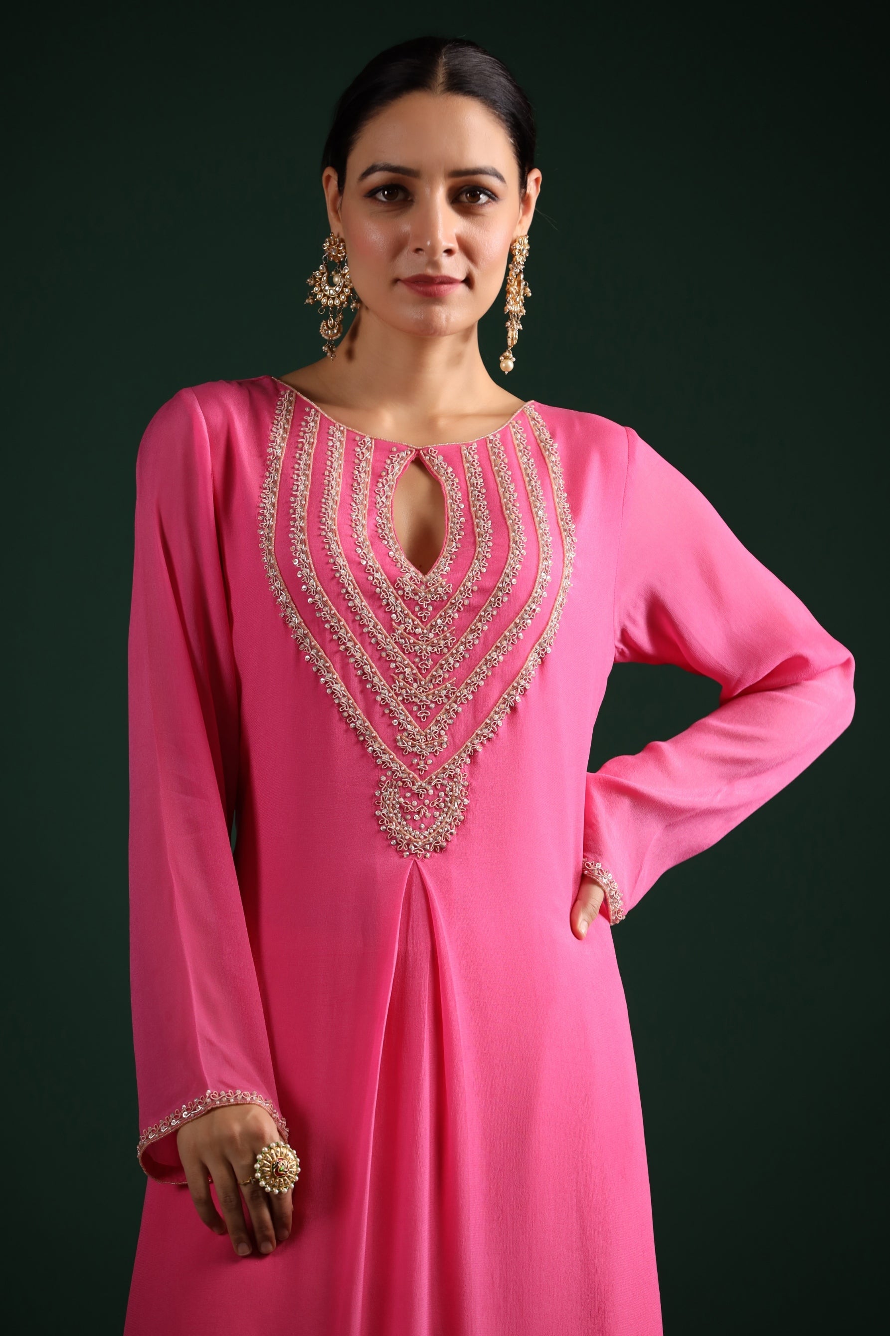Rose Pink Embellished Premium Georgette Palazzo Set