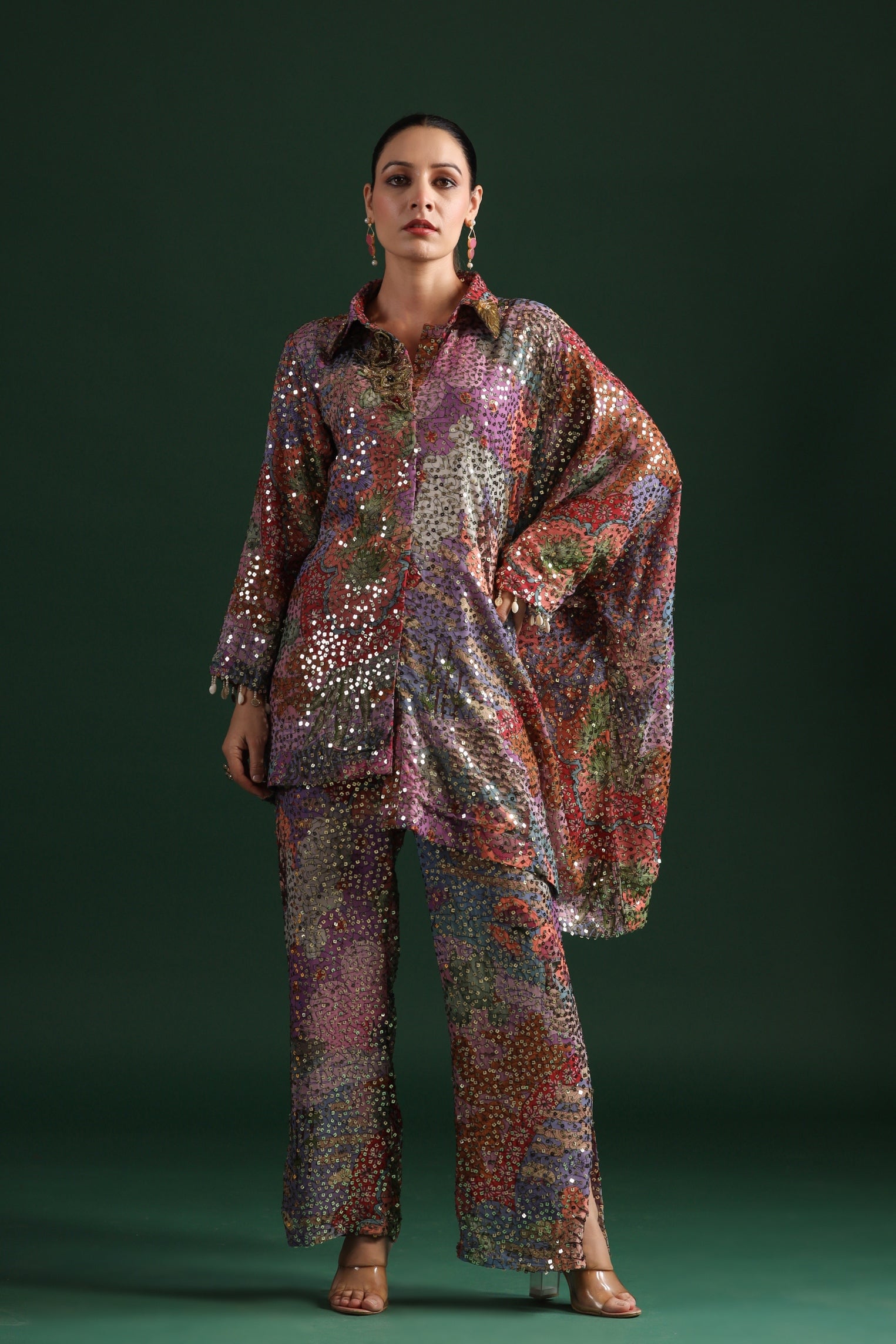 Bright Lilac Floral Embellished Pants Set