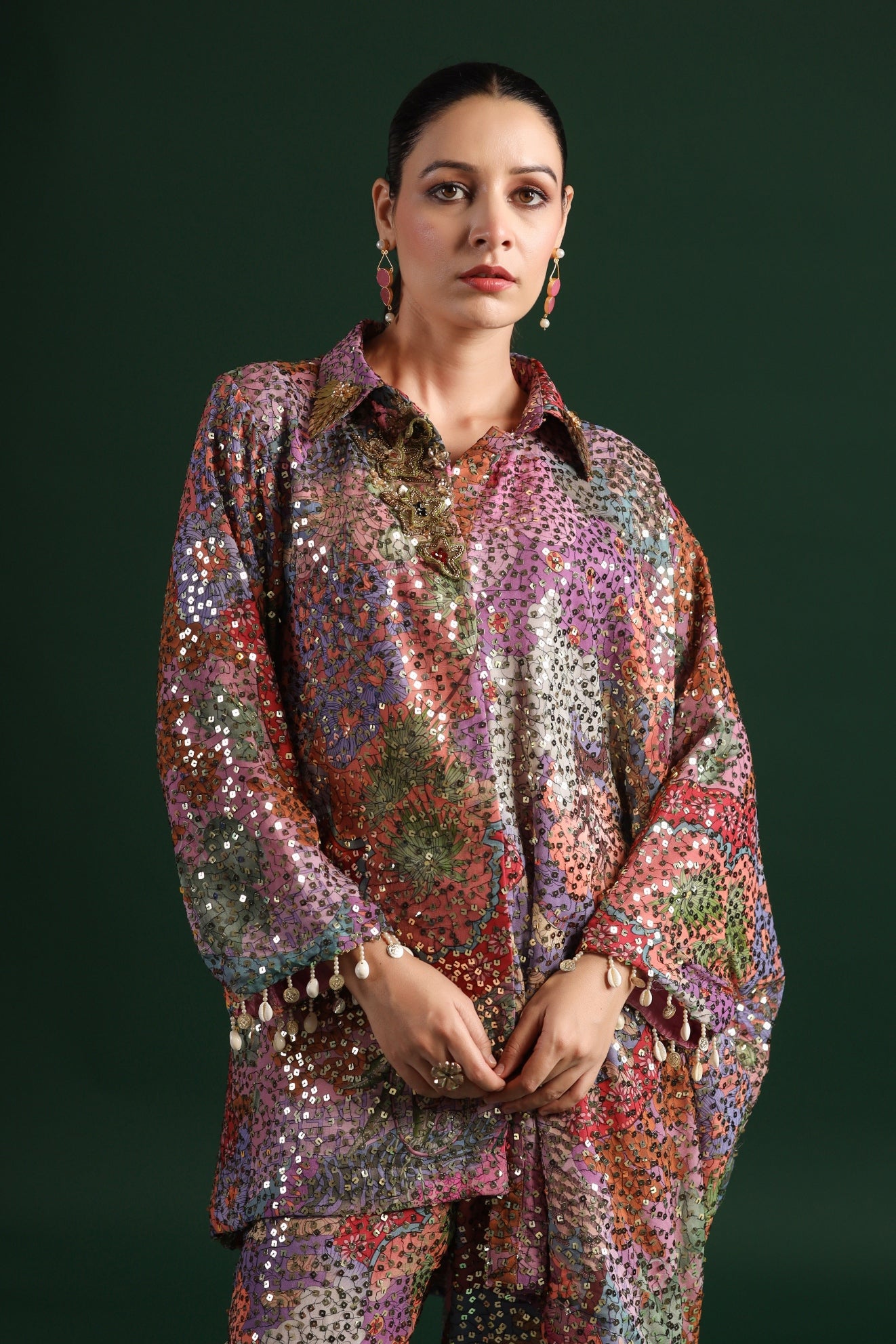 Bright Lilac Floral Embellished Pants Set