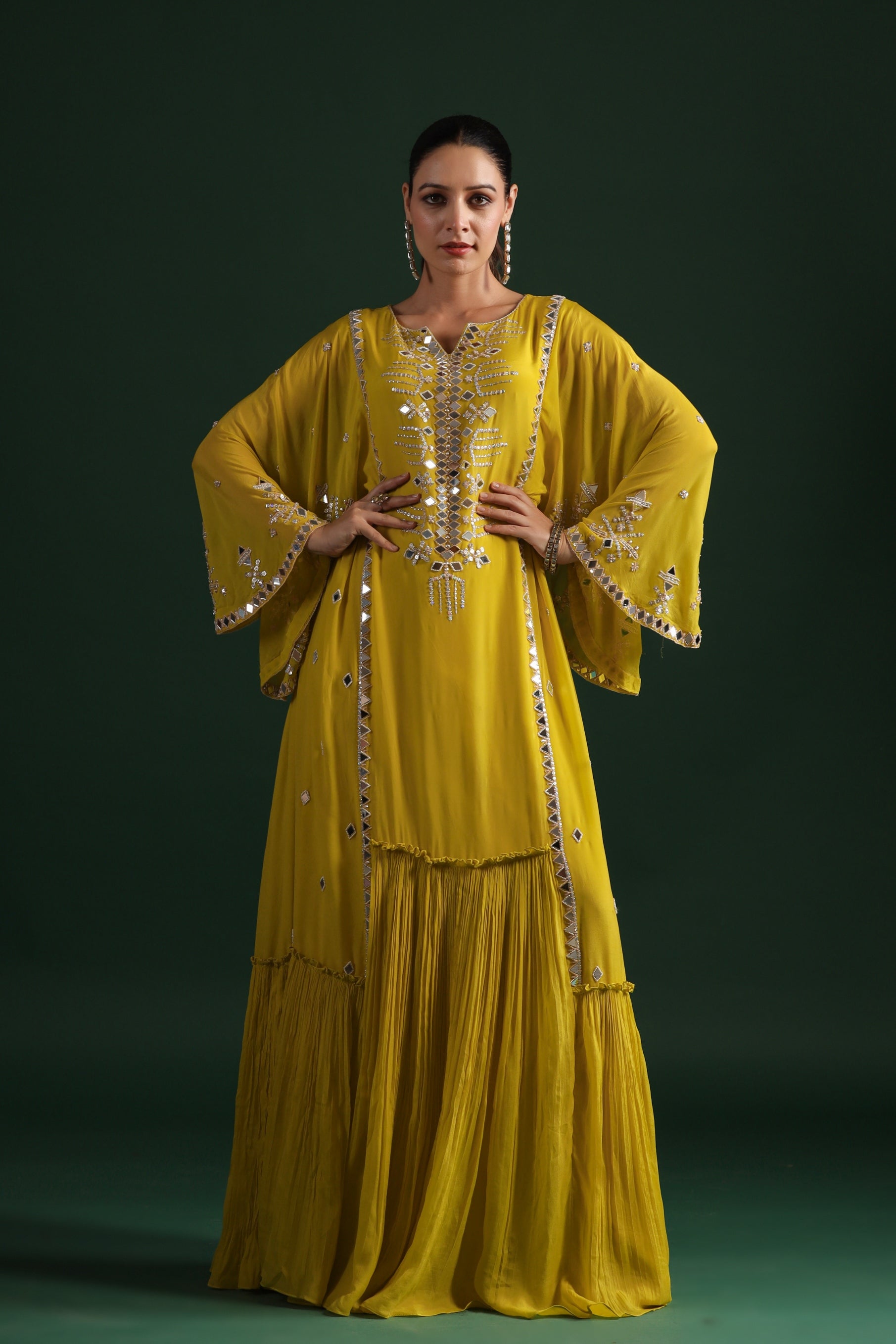 gold crepe dress Iman Metallic Crepe Cape Dress In Gold – Rhea Costa