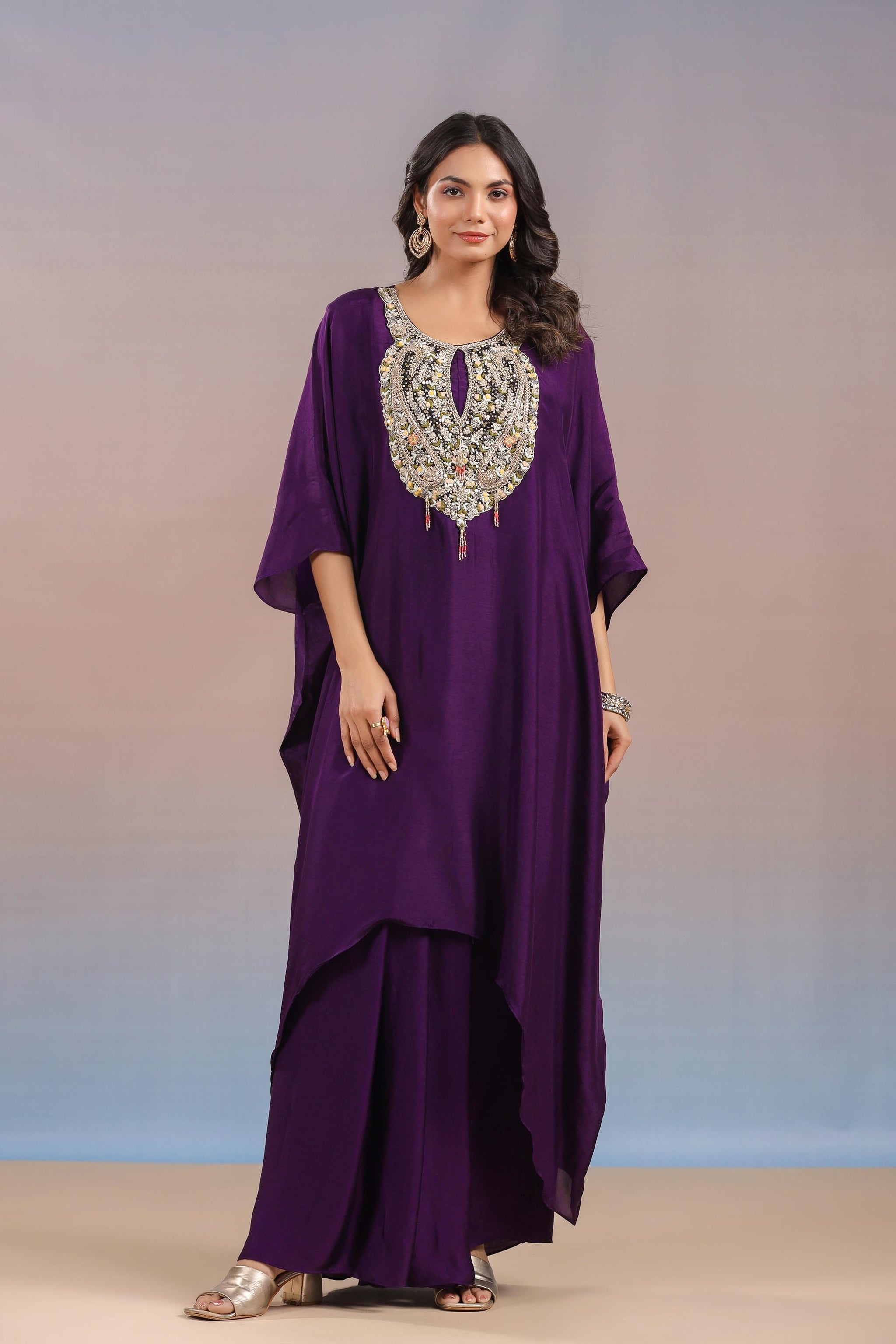 purple kaftan dress Yellow Ochre Purple Tropical Objects One Shoulder Kaftan Dress L-2X