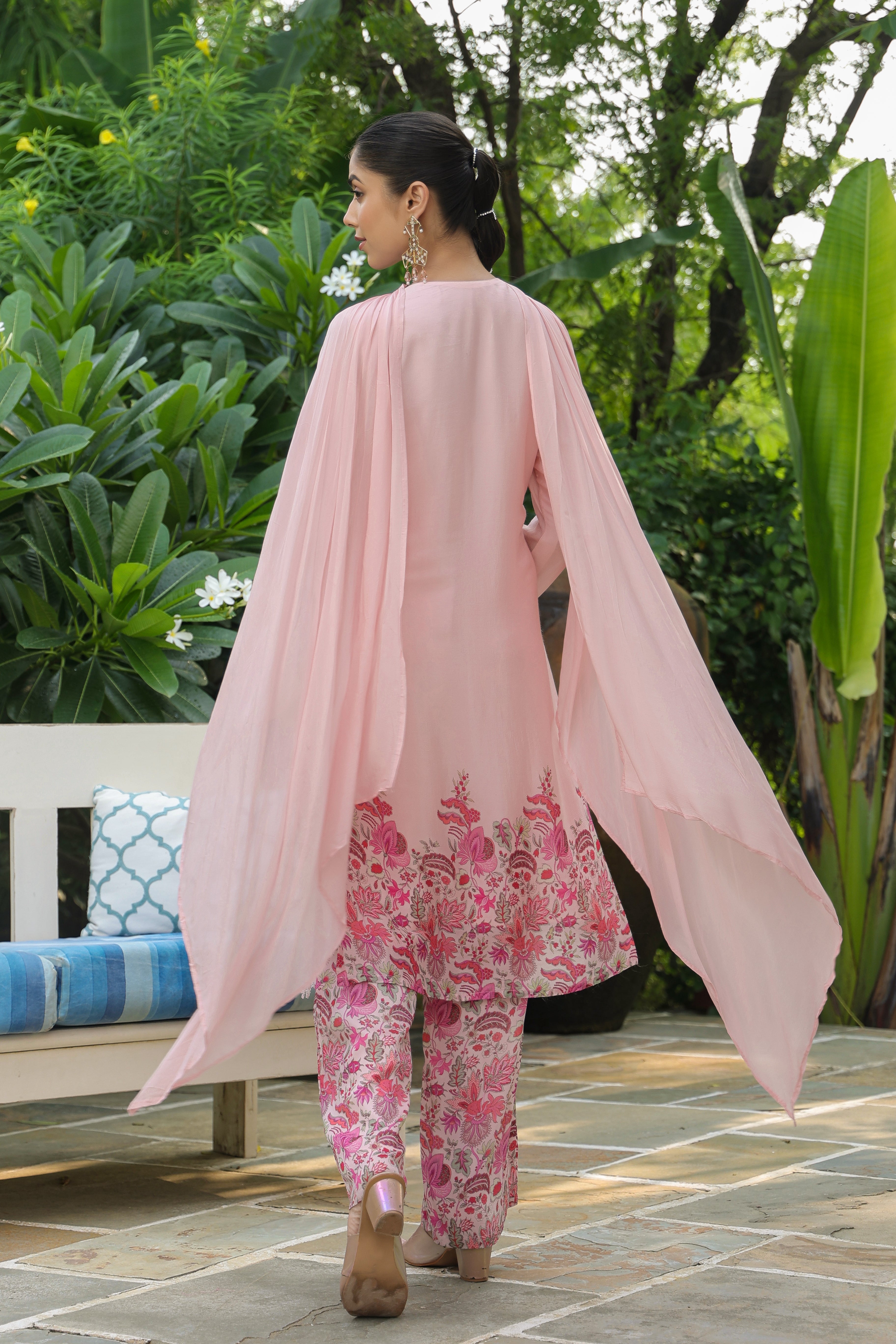 Soft Peach Embellished Chinon Silk Kurta Set