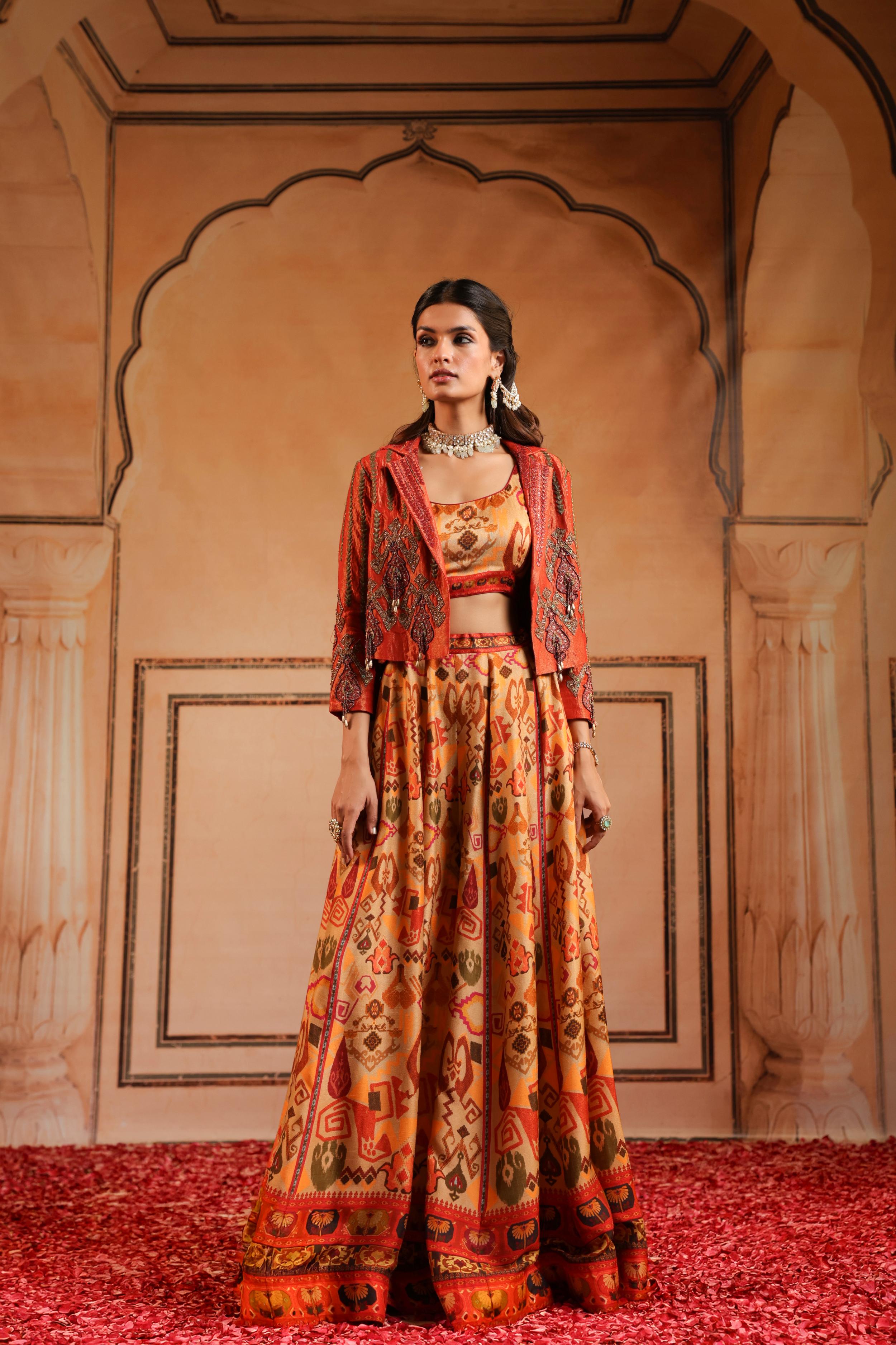 Multicolor Embellished Silk Sharara Set