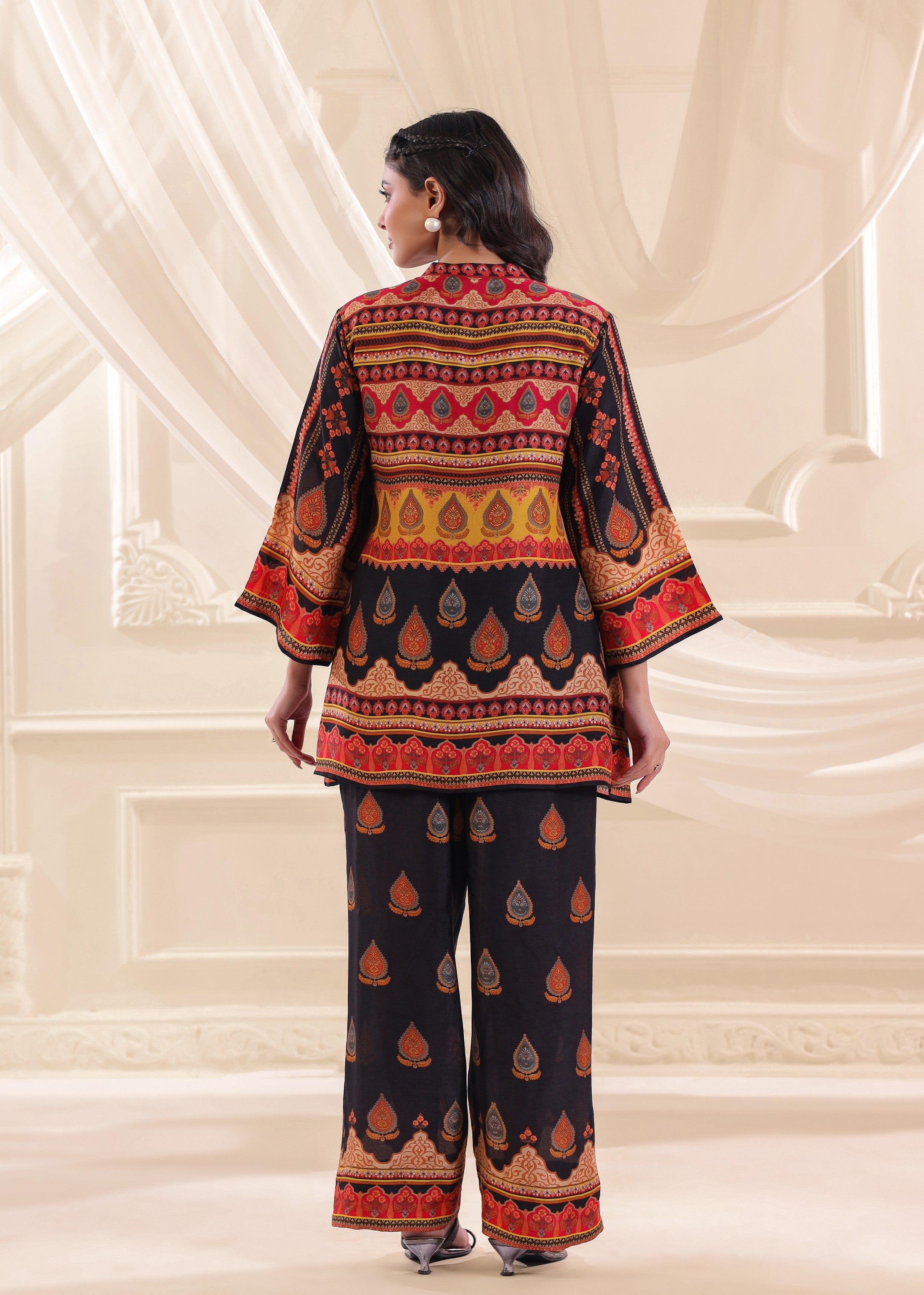 Navy Blue Embellished Dola Silk Co-Ord Set