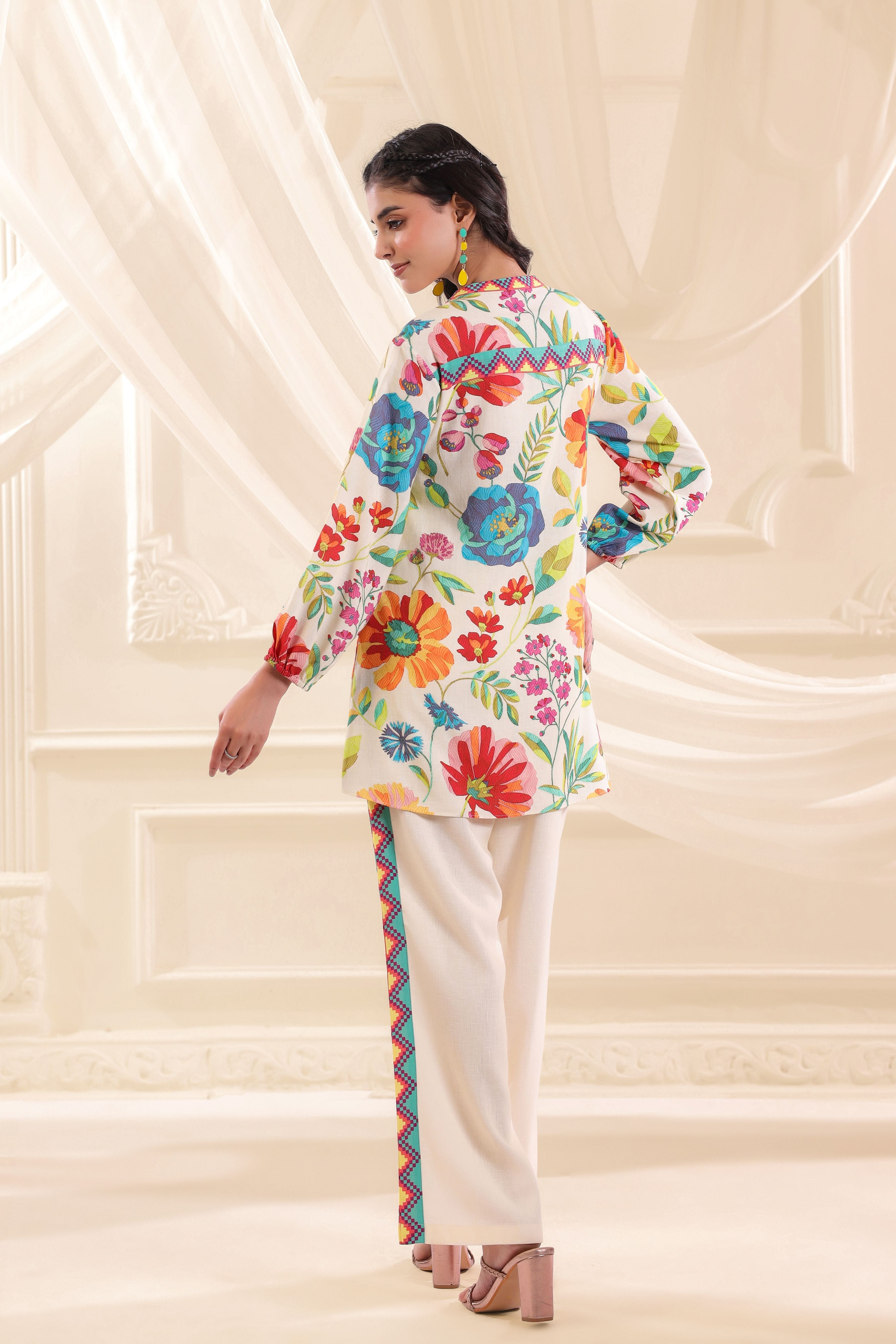 Rainbow Hues Printed Linen Co-Ord Set