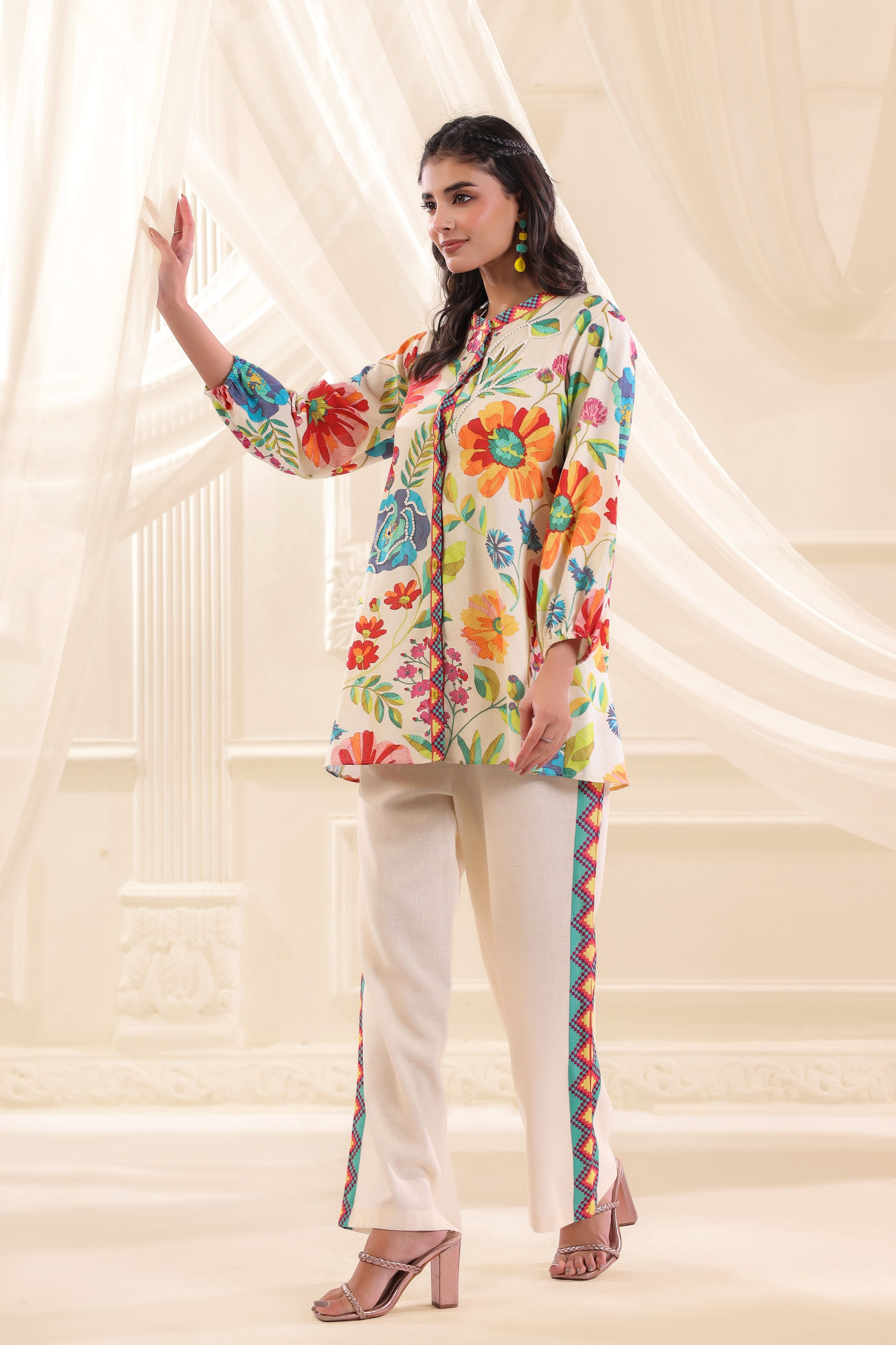 Rainbow Hues Printed Linen Co-Ord Set