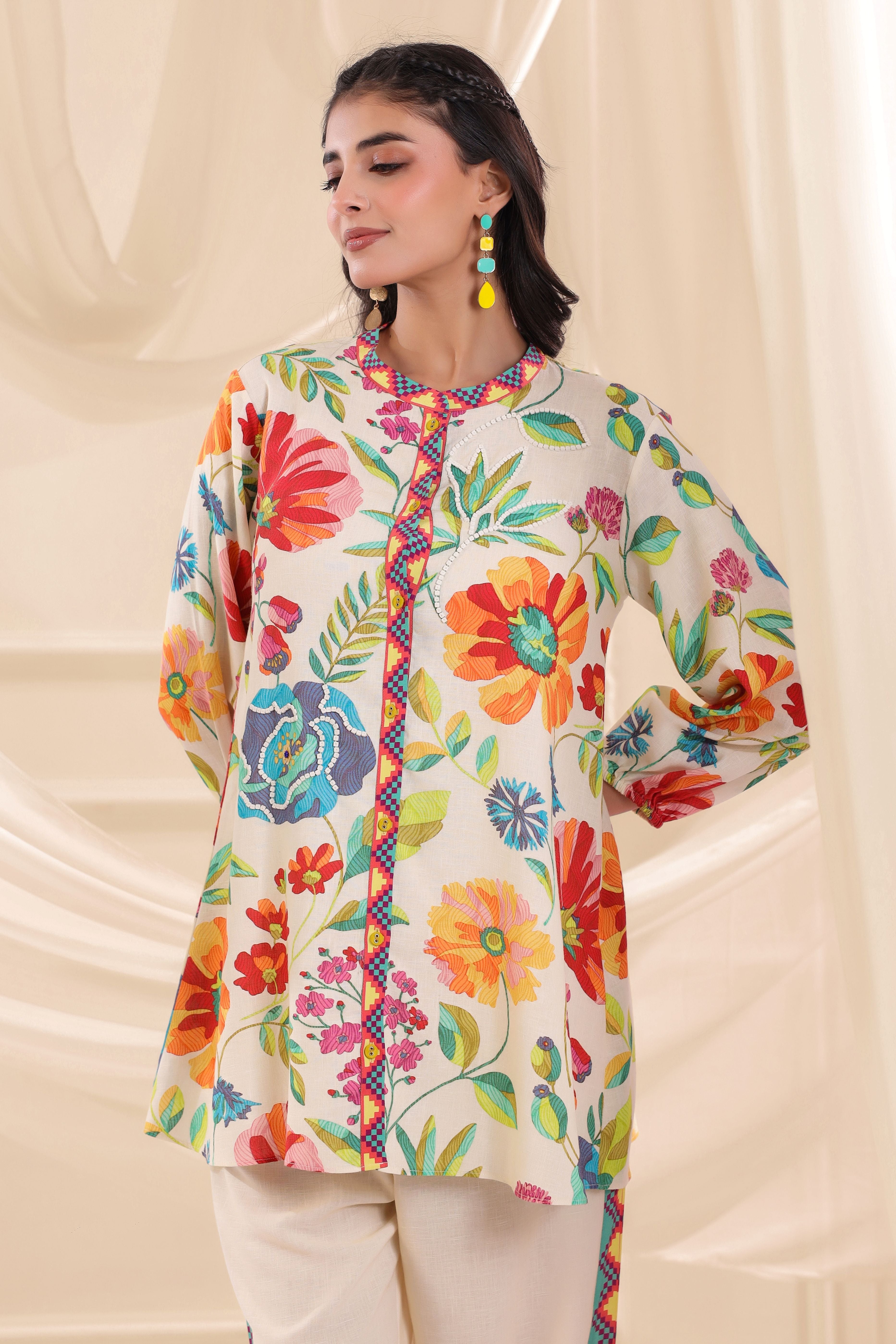 Rainbow Hues Printed Linen Co-Ord Set