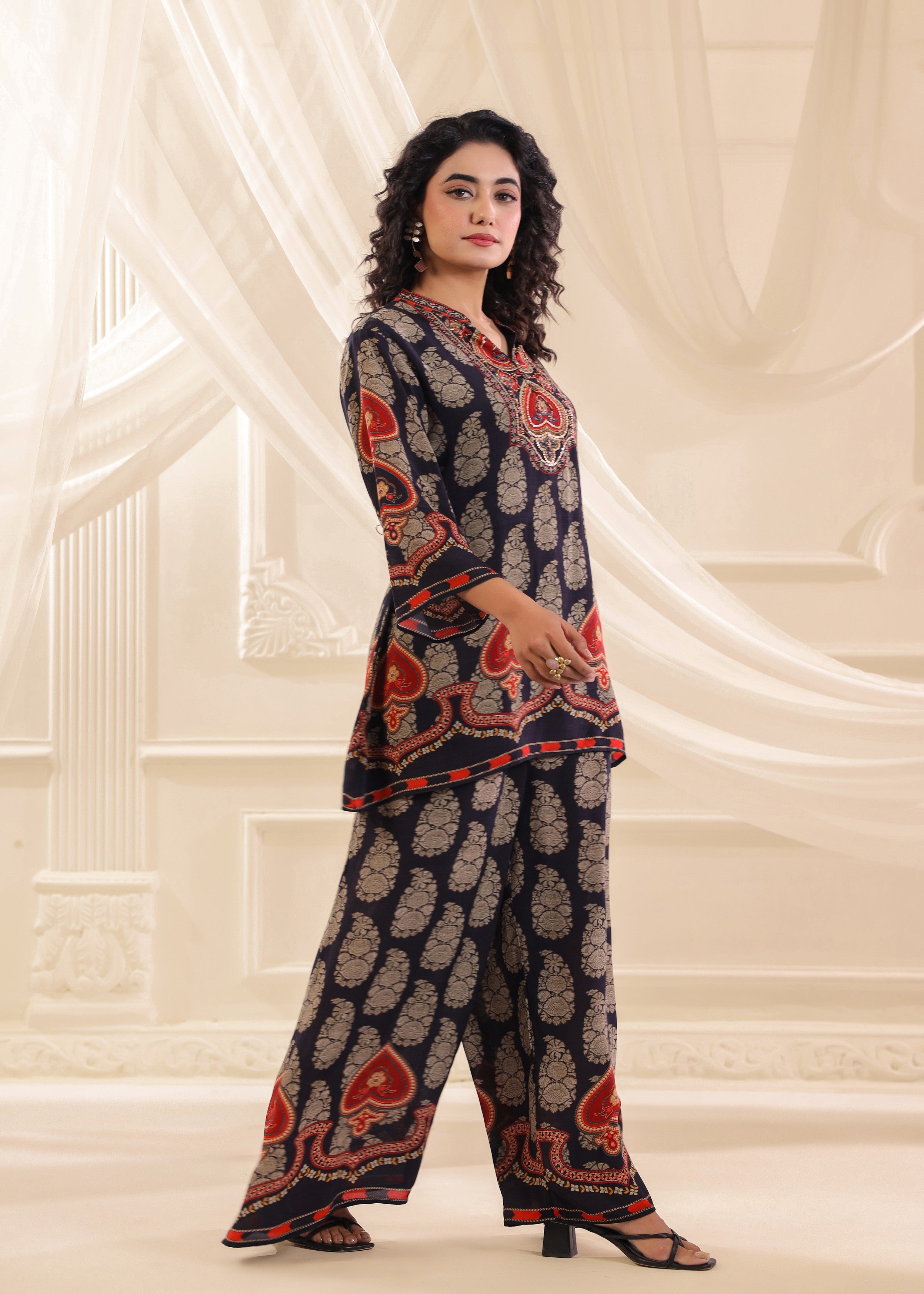 Midnight Blue Embellished Crepe Silk Co-Ord Set