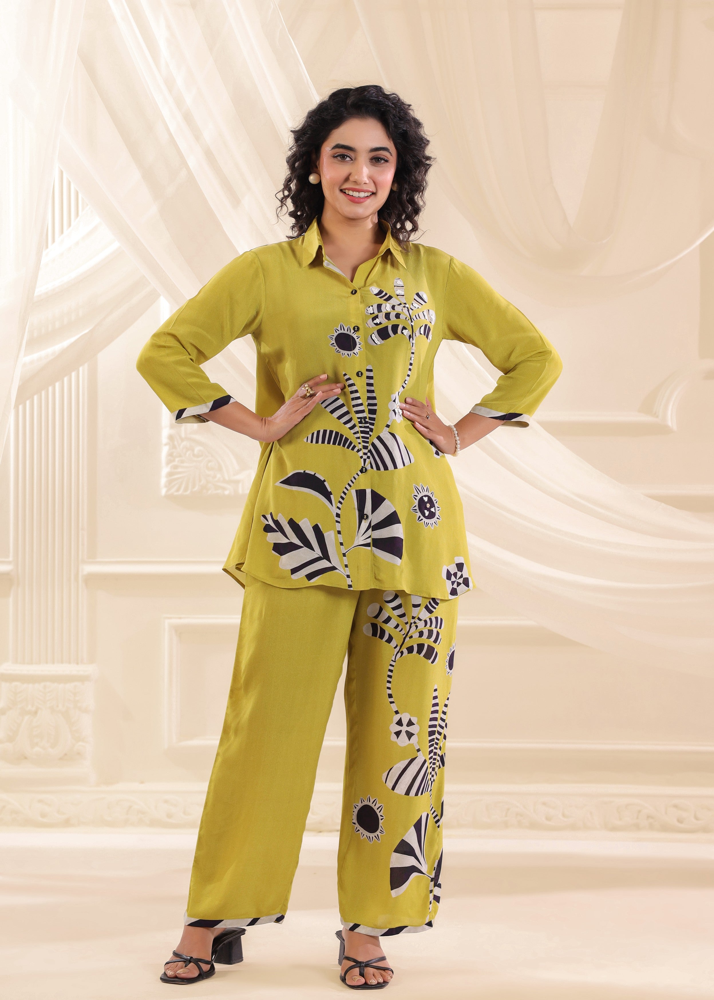 Pear Green Printed Crepe Silk Co-Ord Set