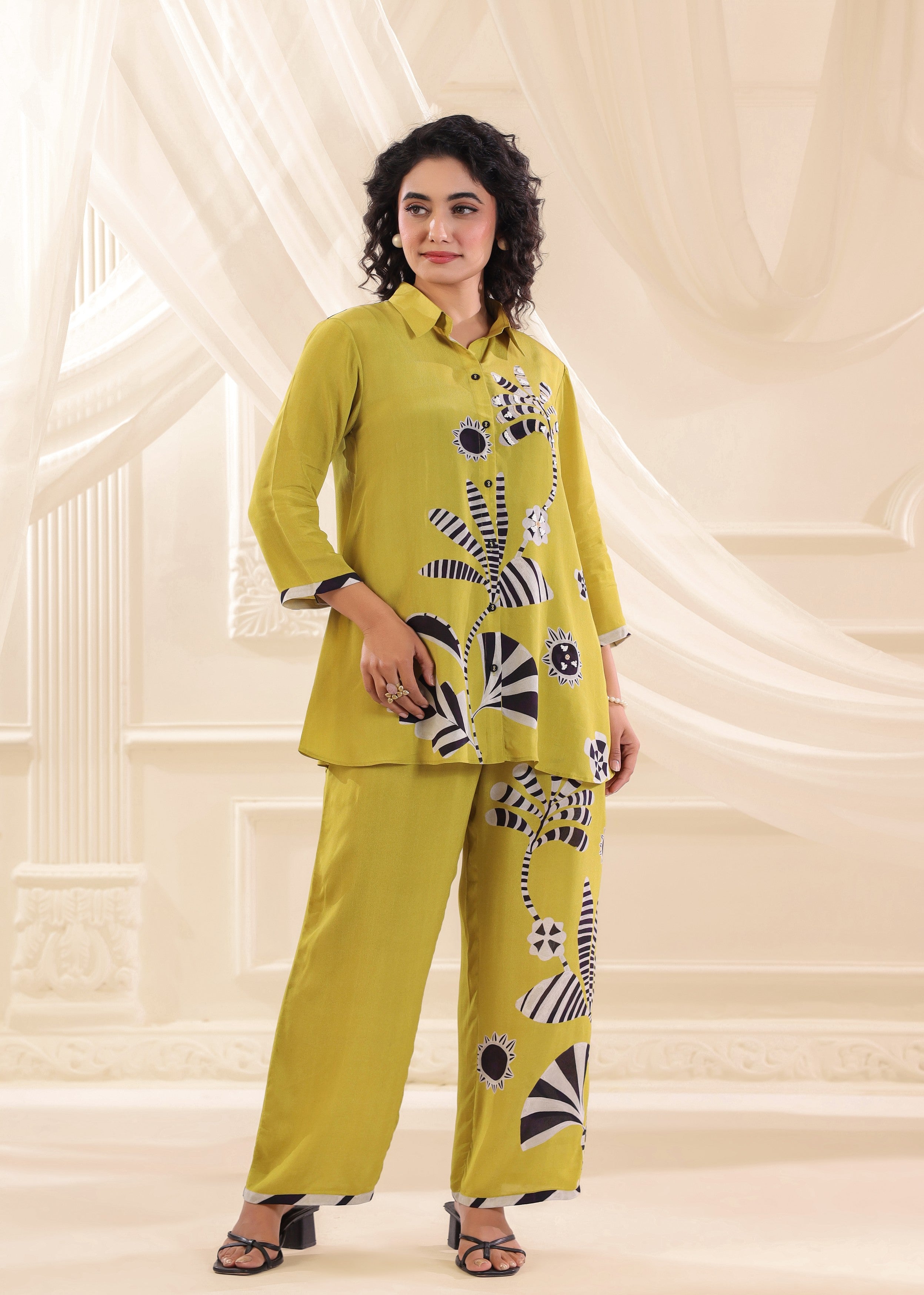 Pear Green Printed Crepe Silk Co-Ord Set