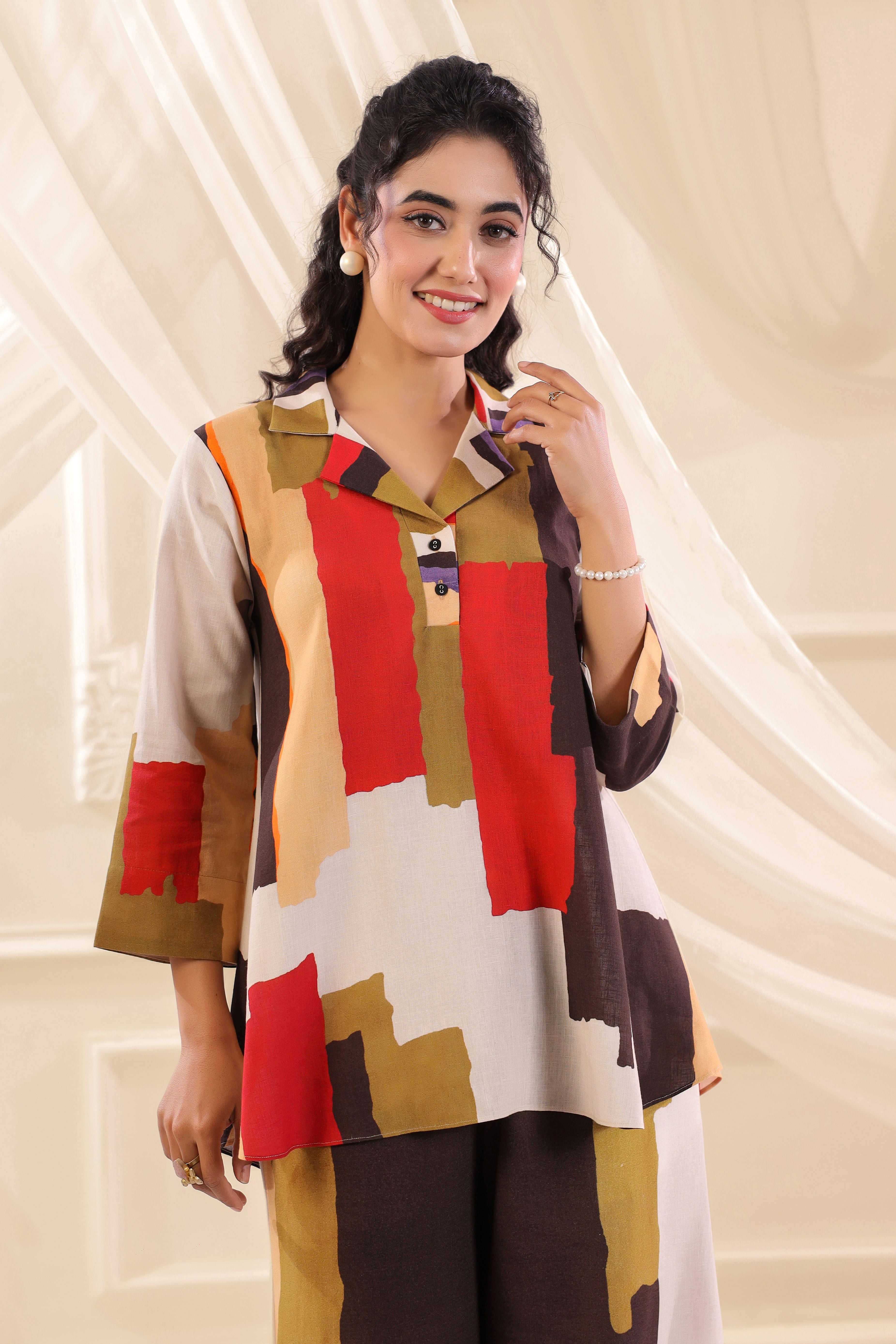 Multicolor Printed Linen Co-Ord Set