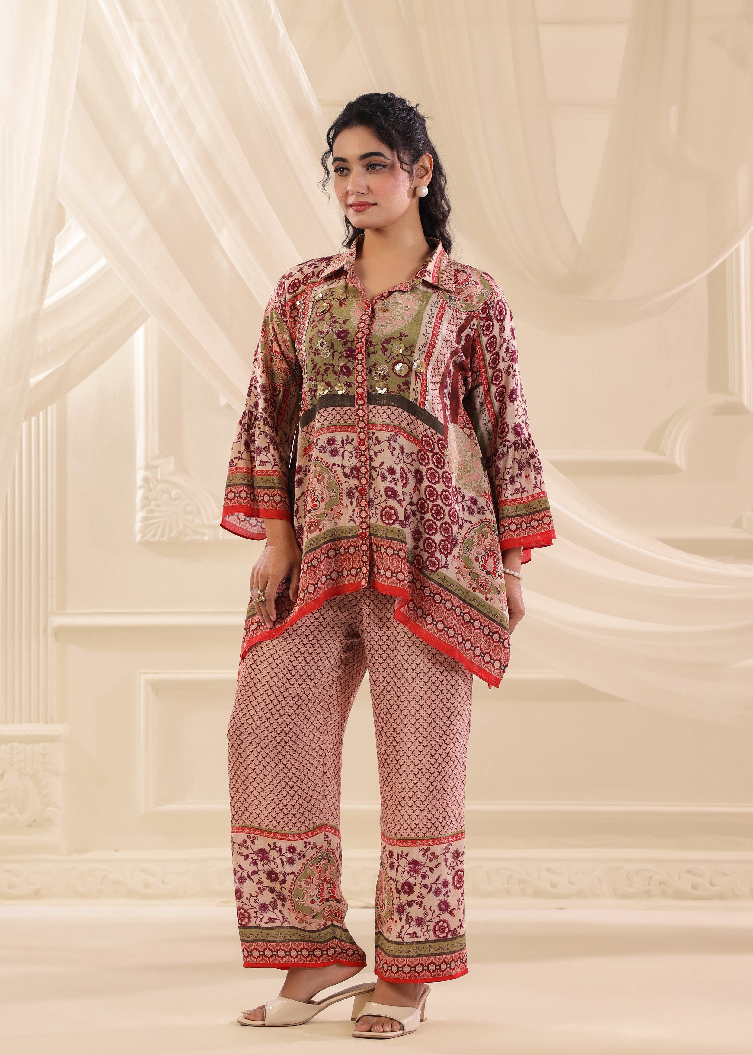 Multicolor Embellished Crepe Silk Co-Ord Set