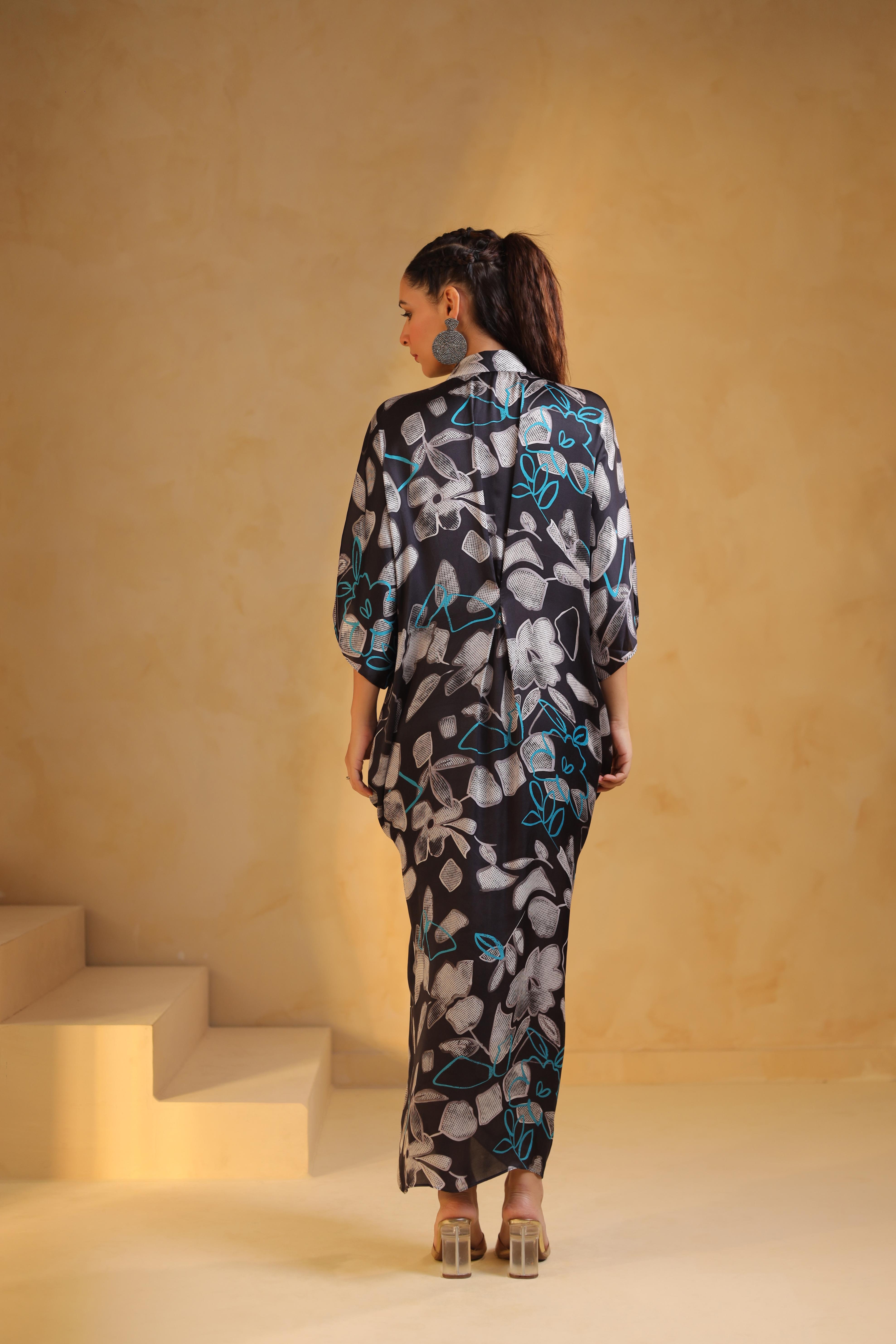 Dark Grey Printed Satin Dress