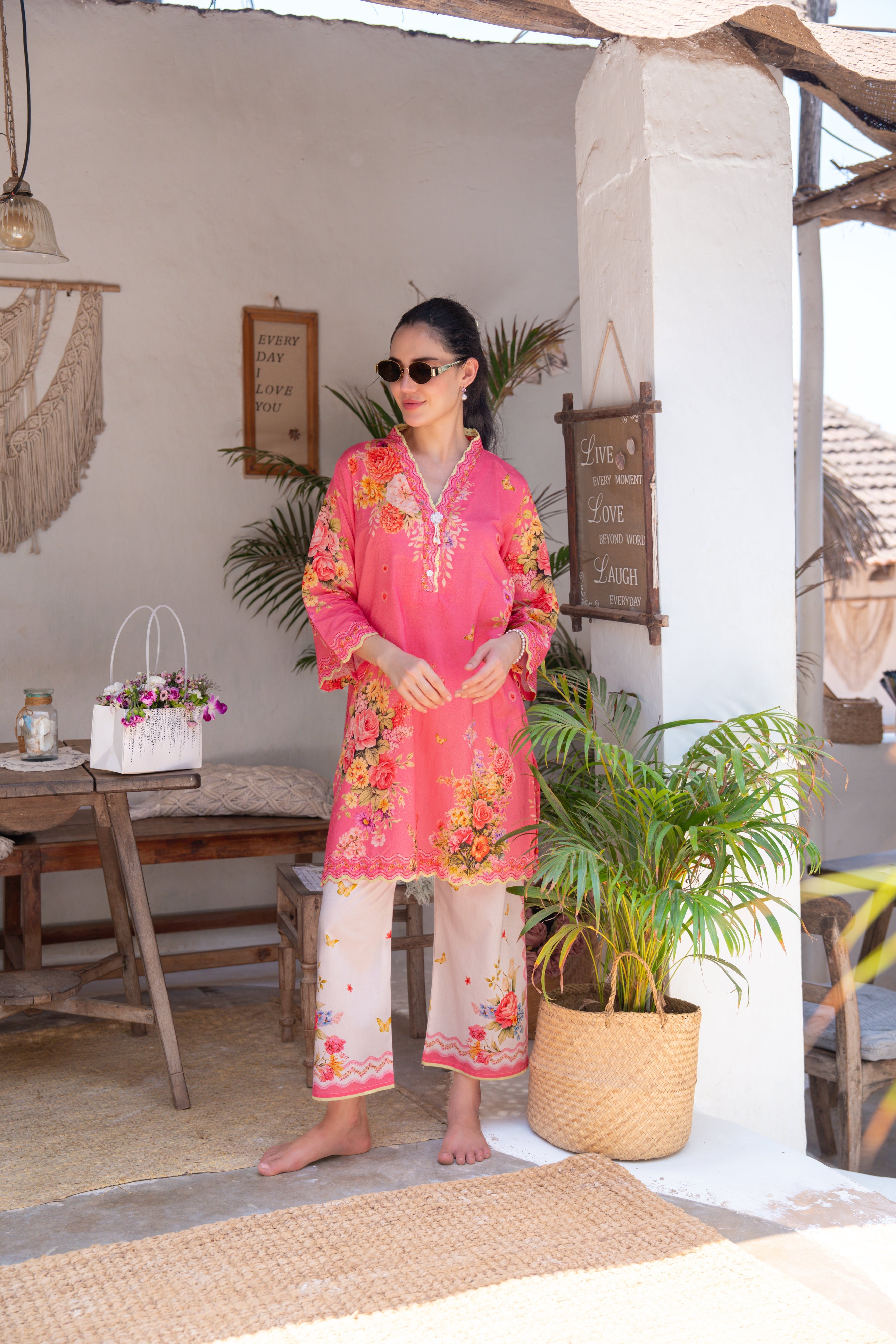 Coral Gardenia Printed Cotton Co-ord Set