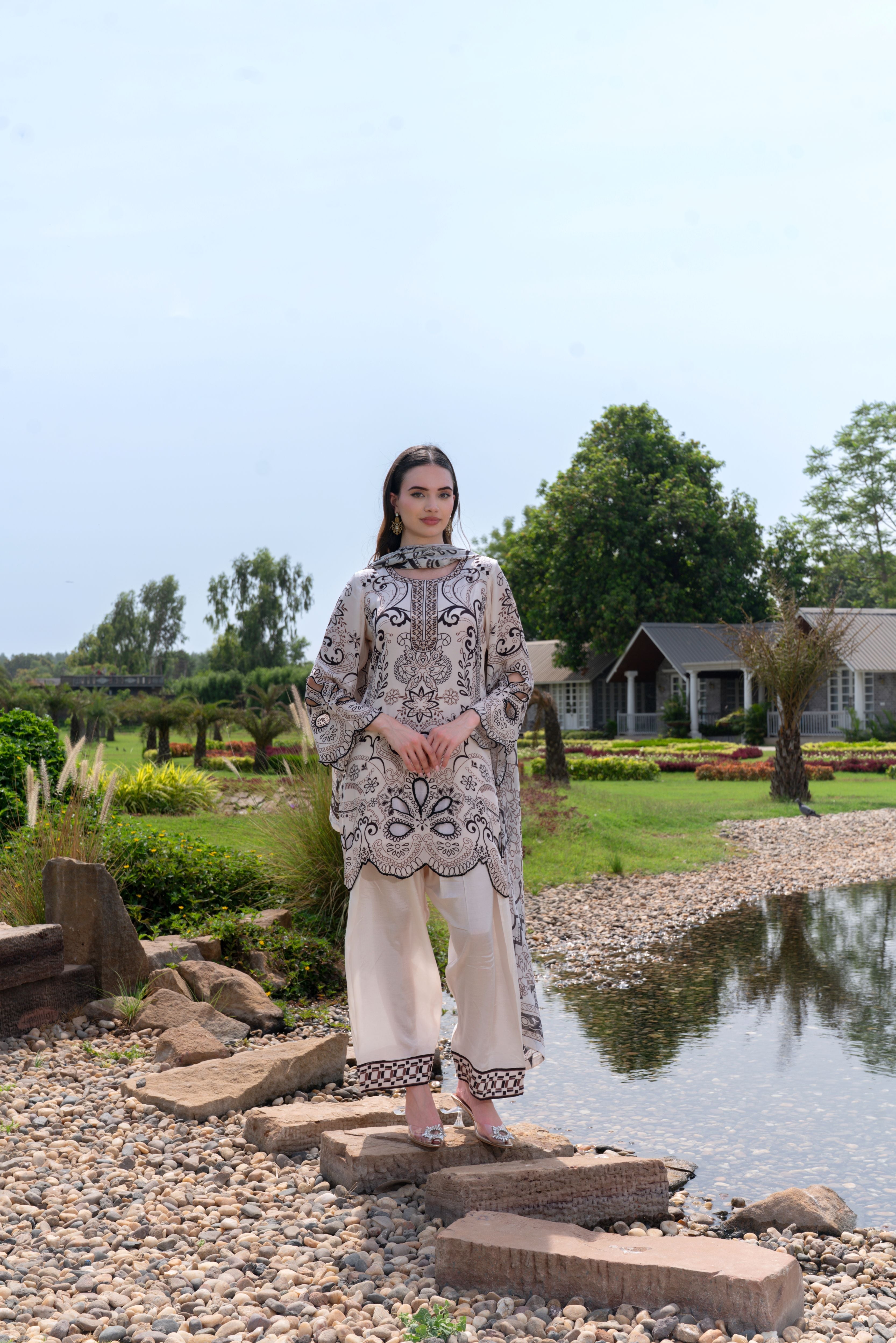 Kiana Printed Modal Satin Silk Pant Set