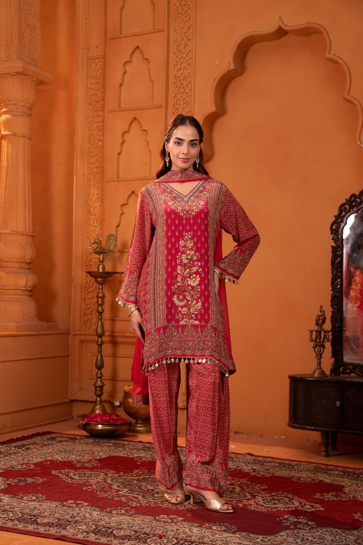 Deep Raspberry Pink Embellished Crepe Silk Salwar Set