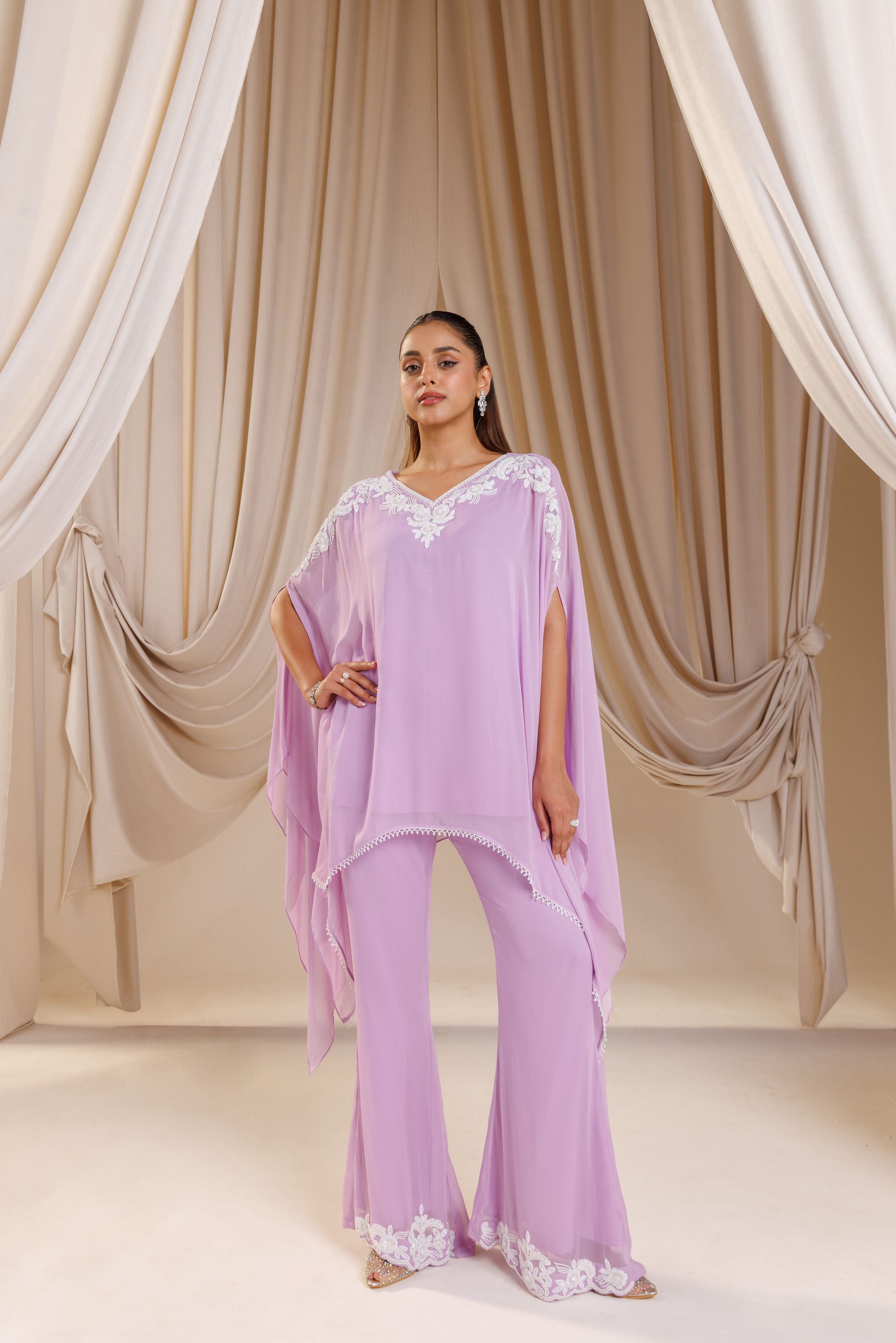 Lavender Grace - Embroidered Kaftan Style Co-Ord Set