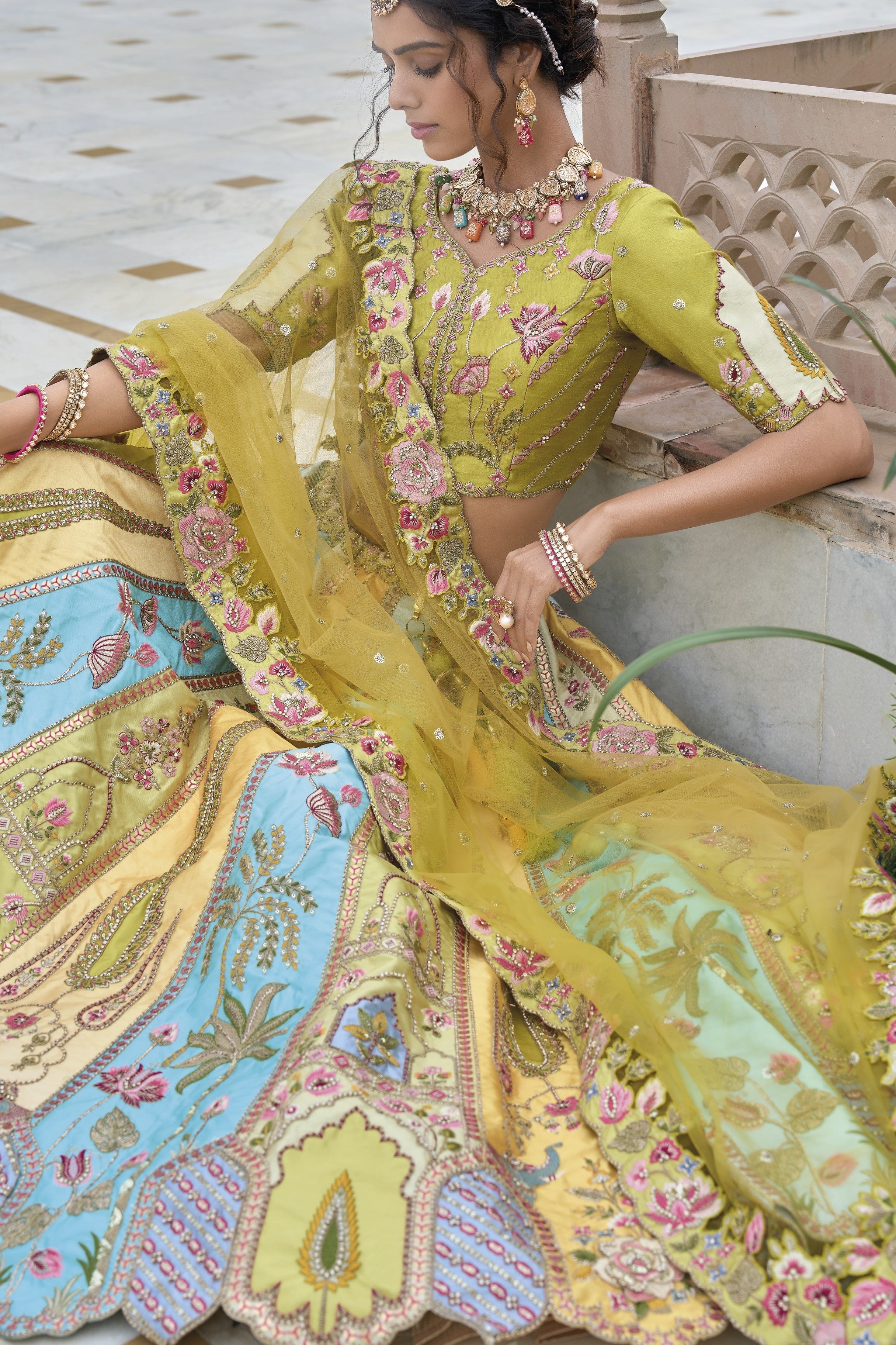 Pear Green Handwork Premium Silk Lehenga Set