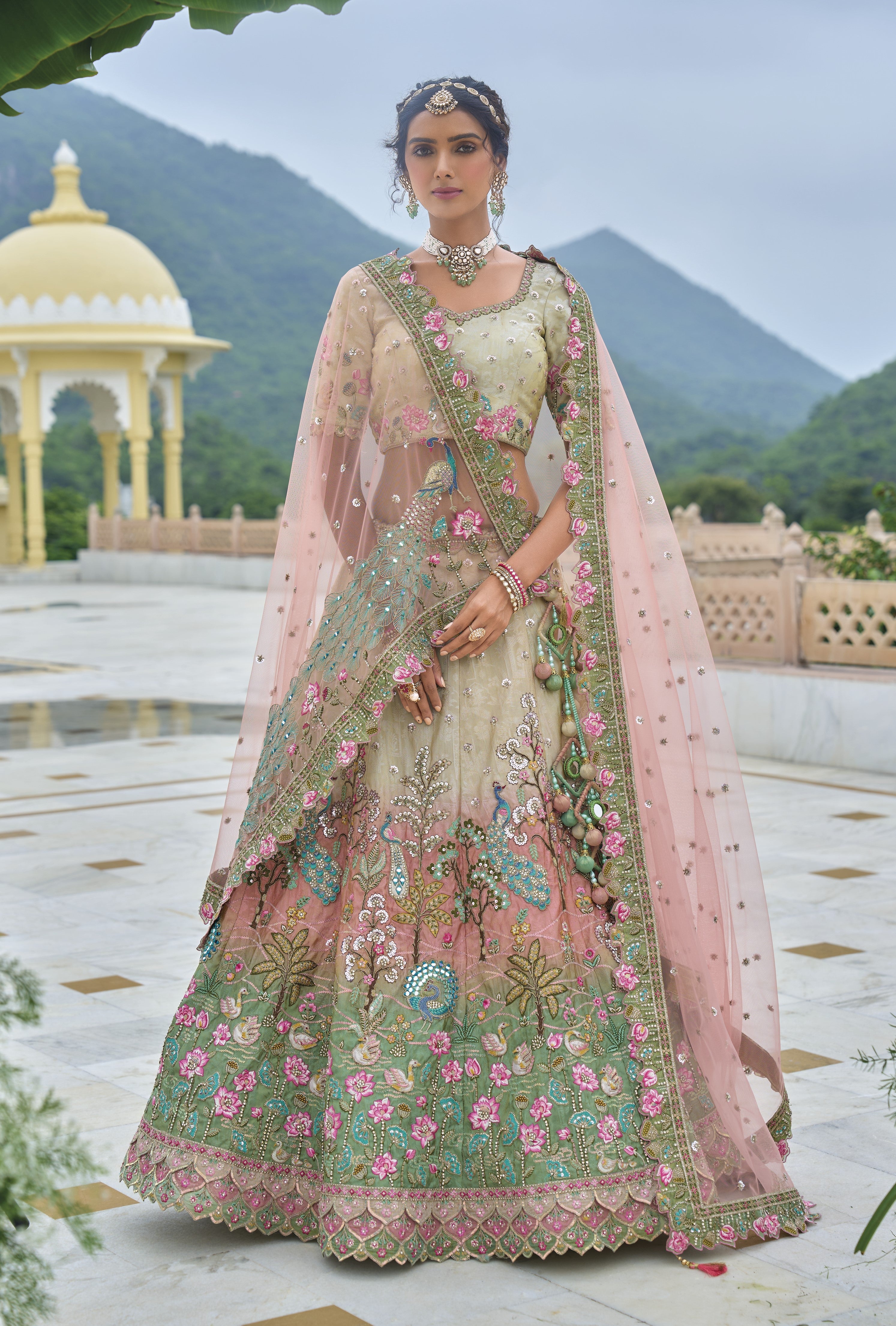 Floral Off White Handwork Premium Tissue Silk Lehenga Set