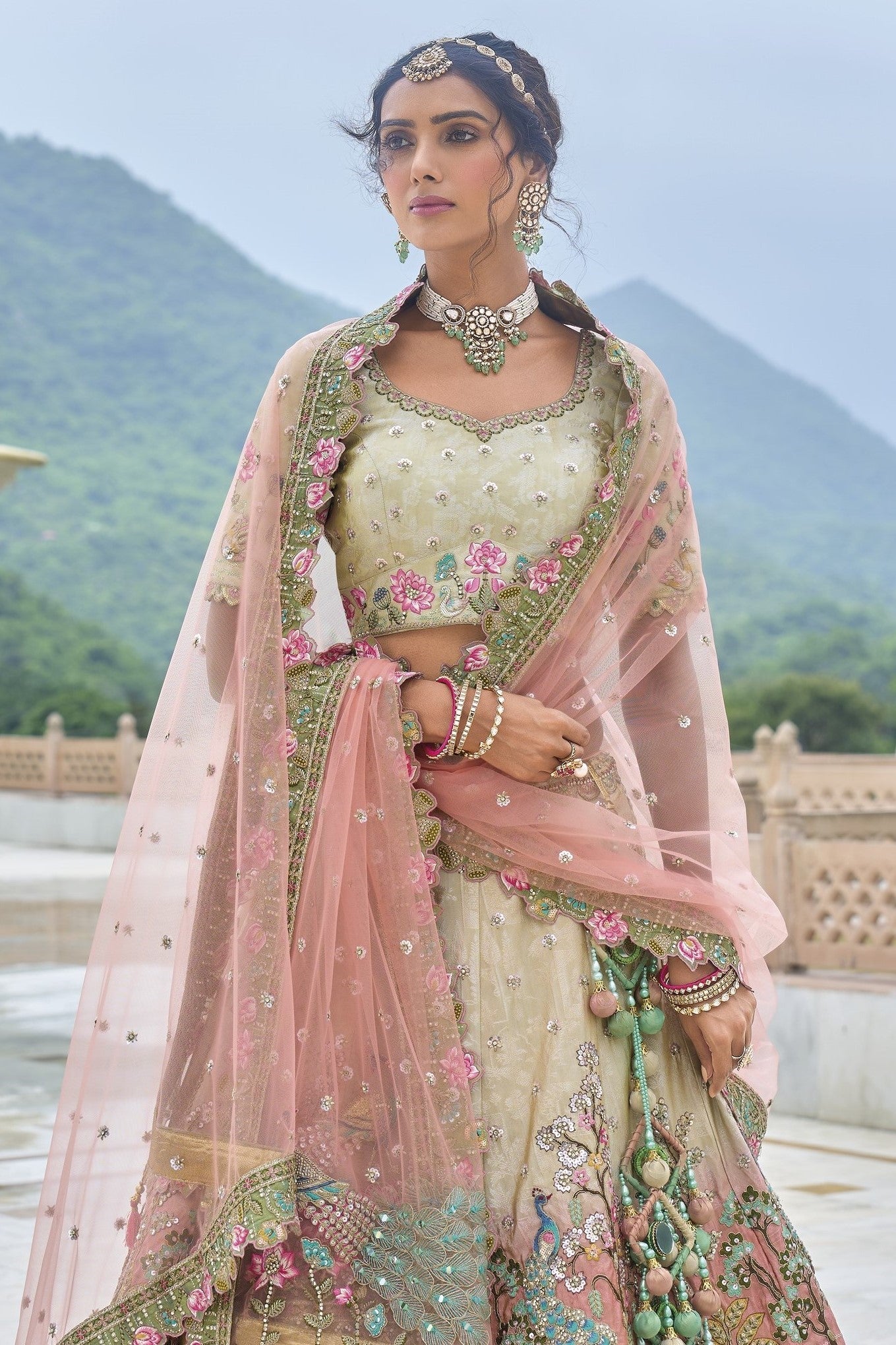 Floral Off White Handwork Premium Tissue Silk Lehenga Set