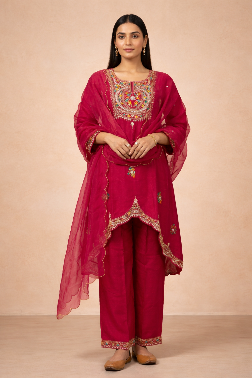 Rani Pink Embellished Georgette Silk Palazzo Set