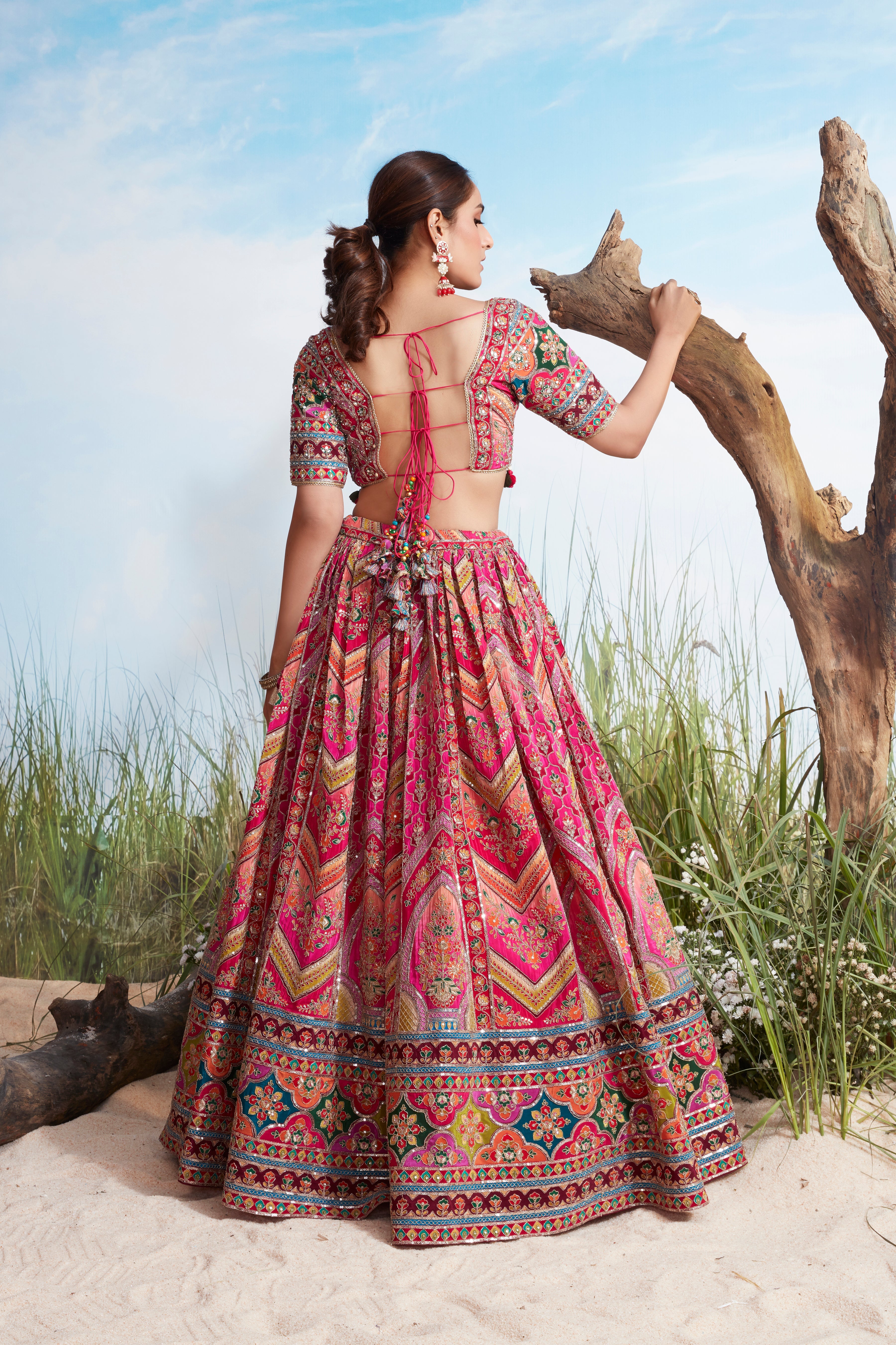 Multi-Color Printed Crepe Silk Lehenga Set