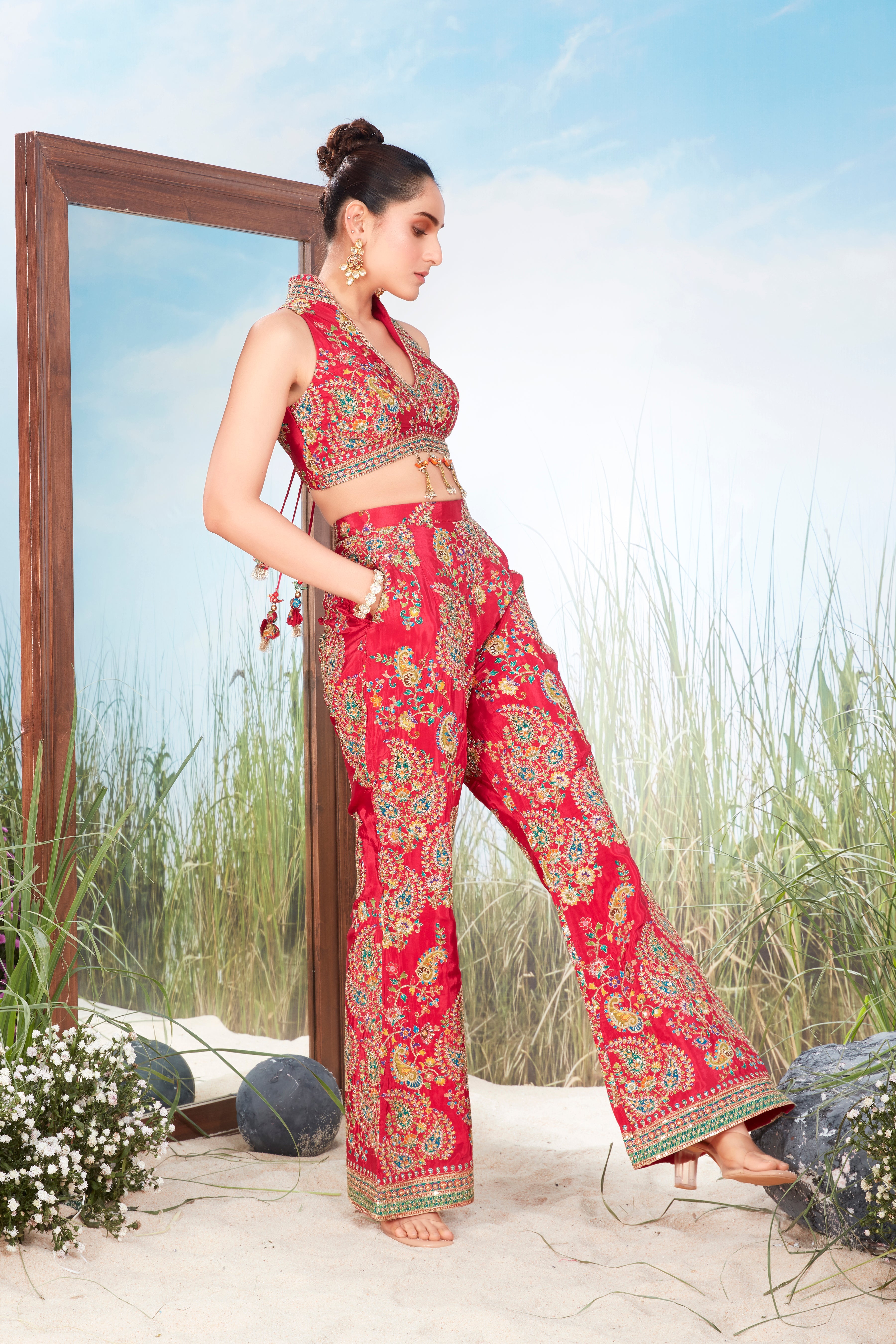 Classic Red Printed Crepe Silk Co-Ord Set