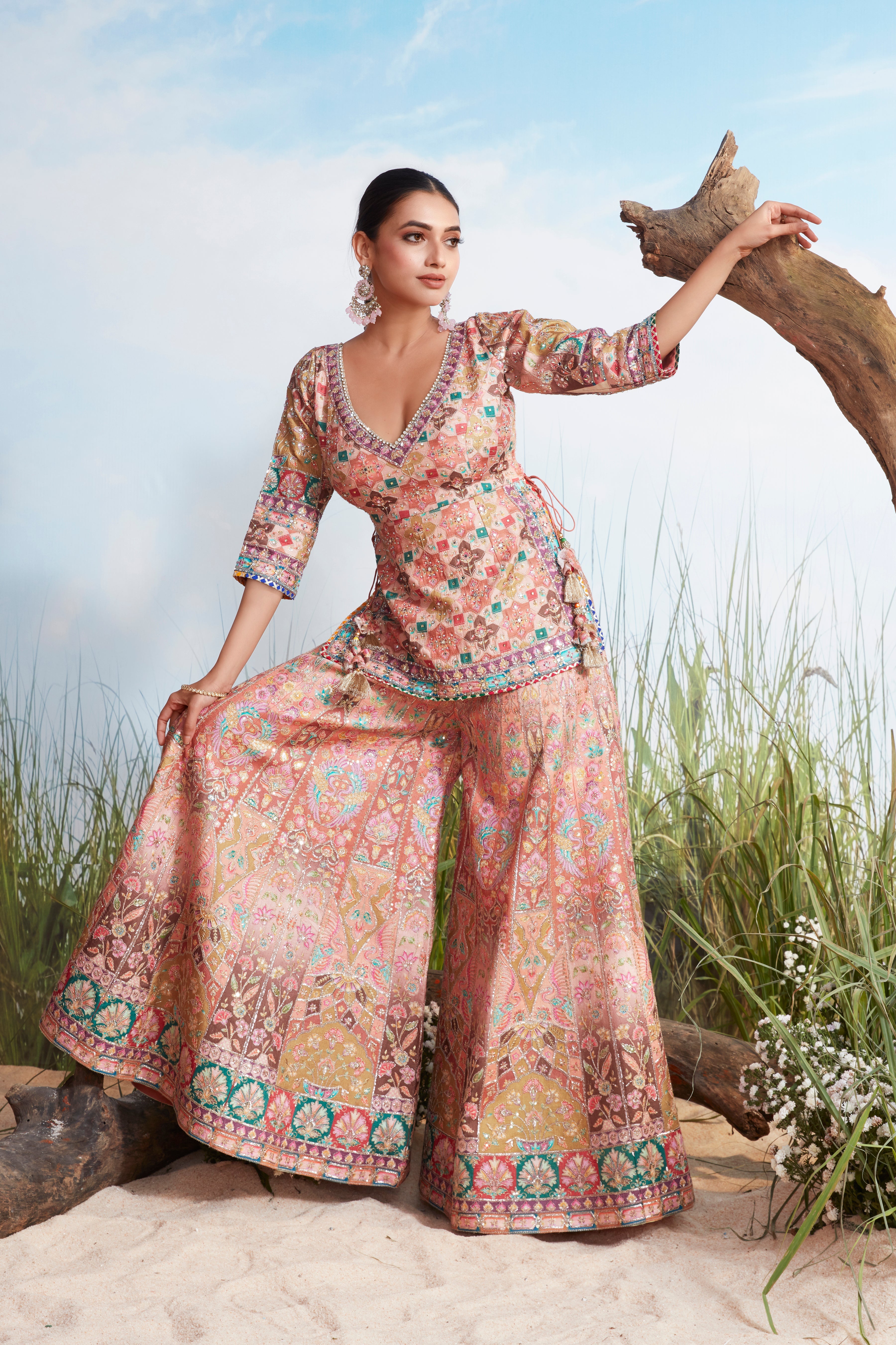 Pastel Multi-Color Printed Premium Silk Palazzo Set