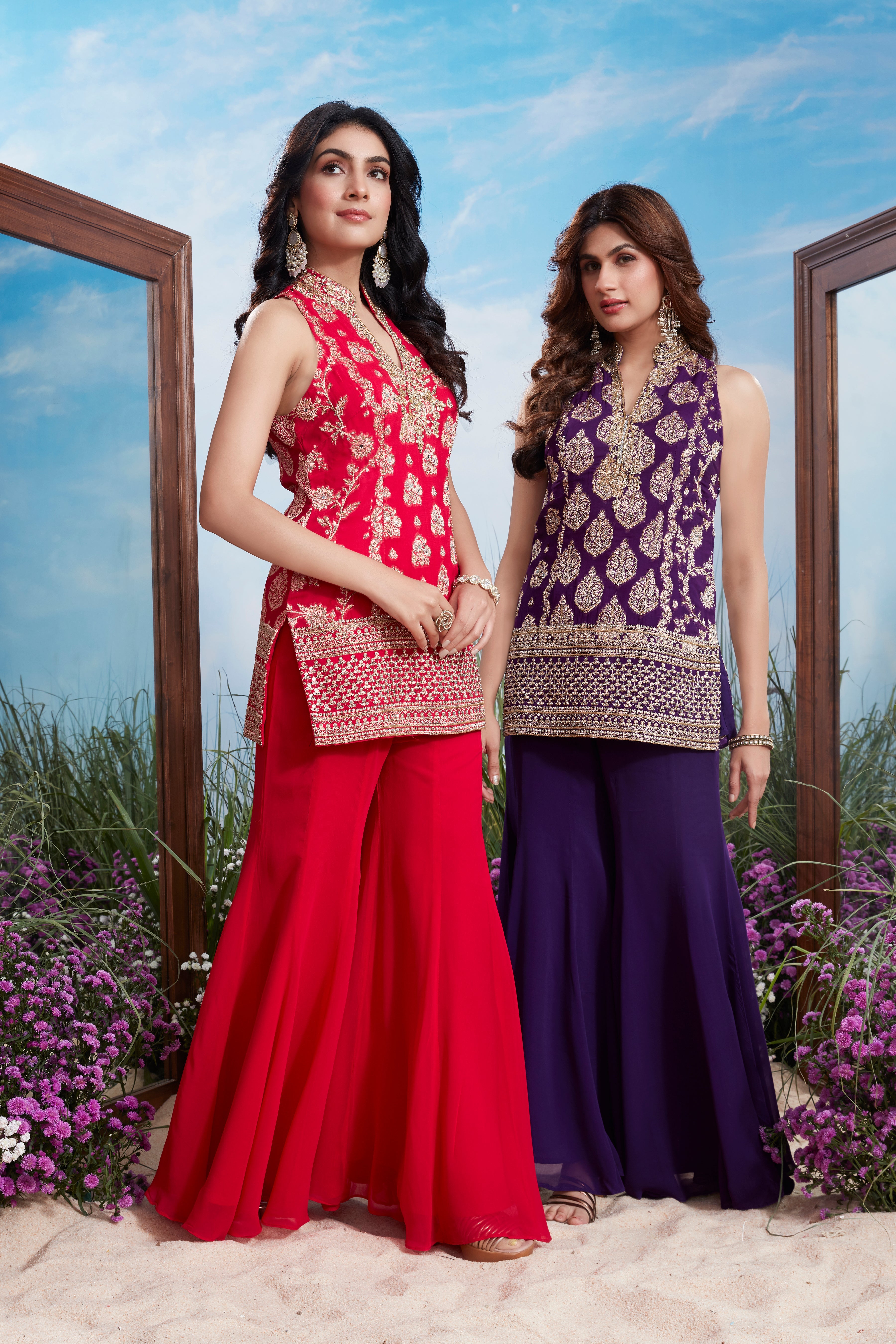 Regal Purple Embroidered Brocade Silk Palazzo Set