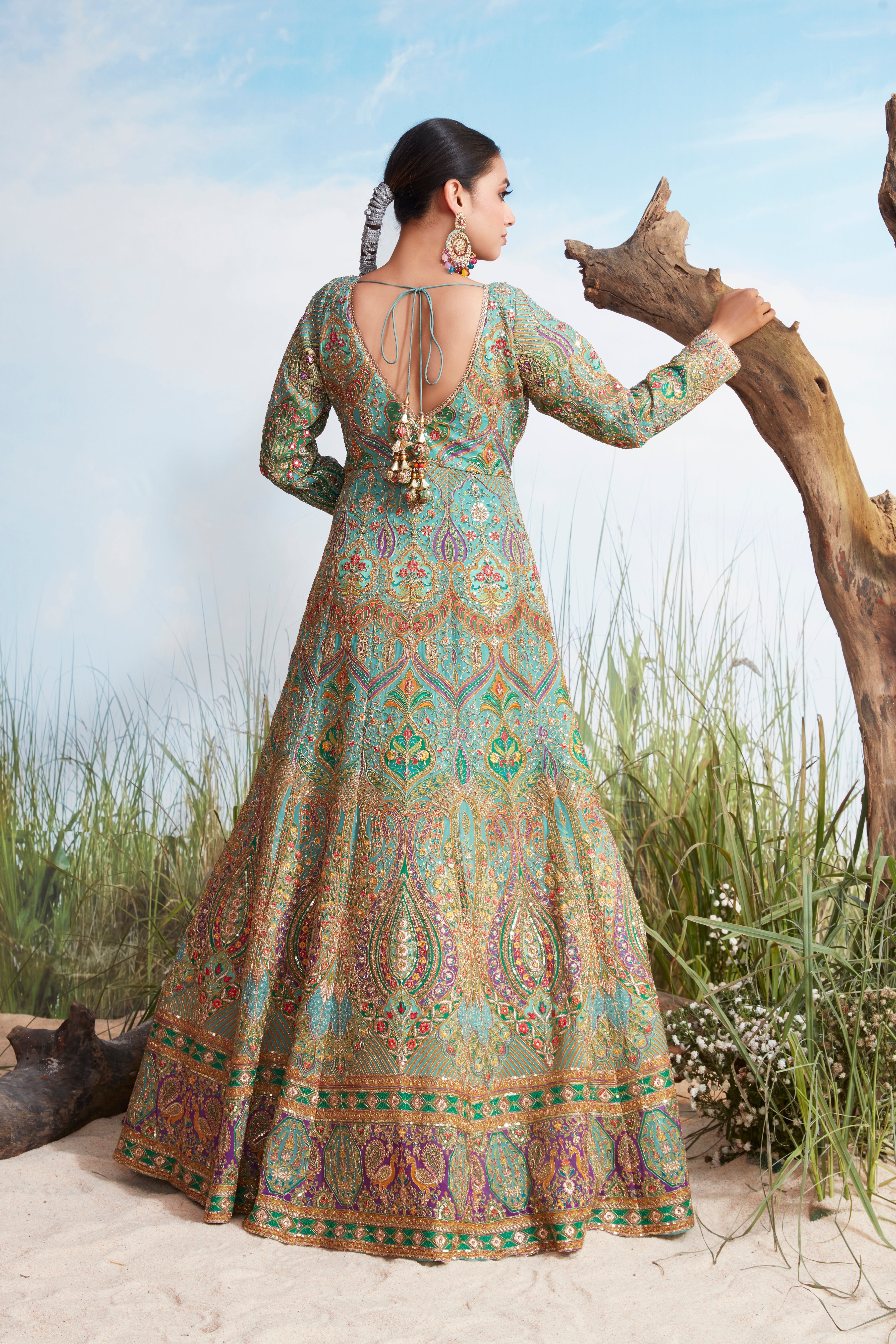 Multi-Color Embellished Chinon Silk Anarkali Gown