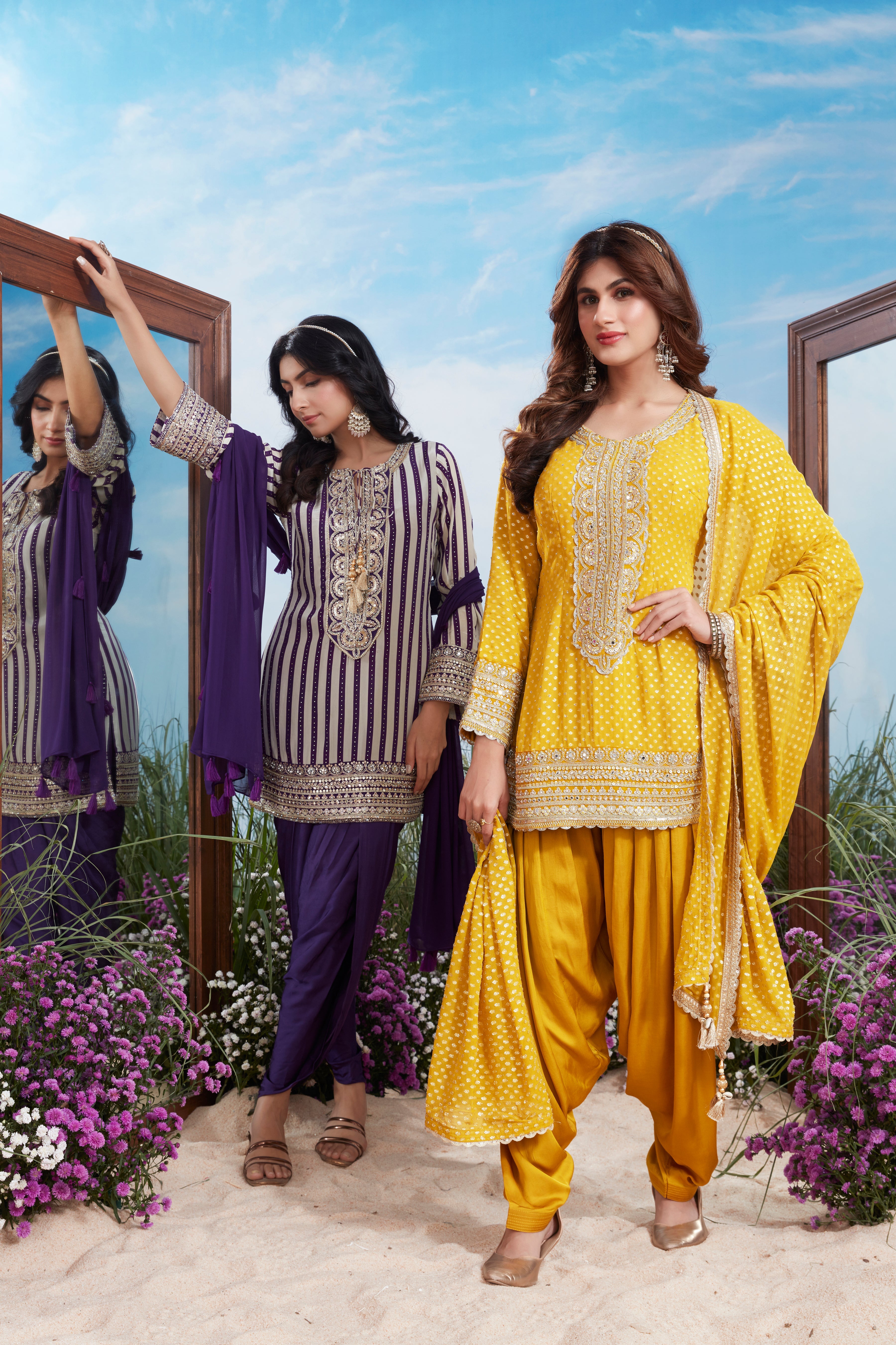 Mustard Gold Embellished Premium Silk Dhoti Set