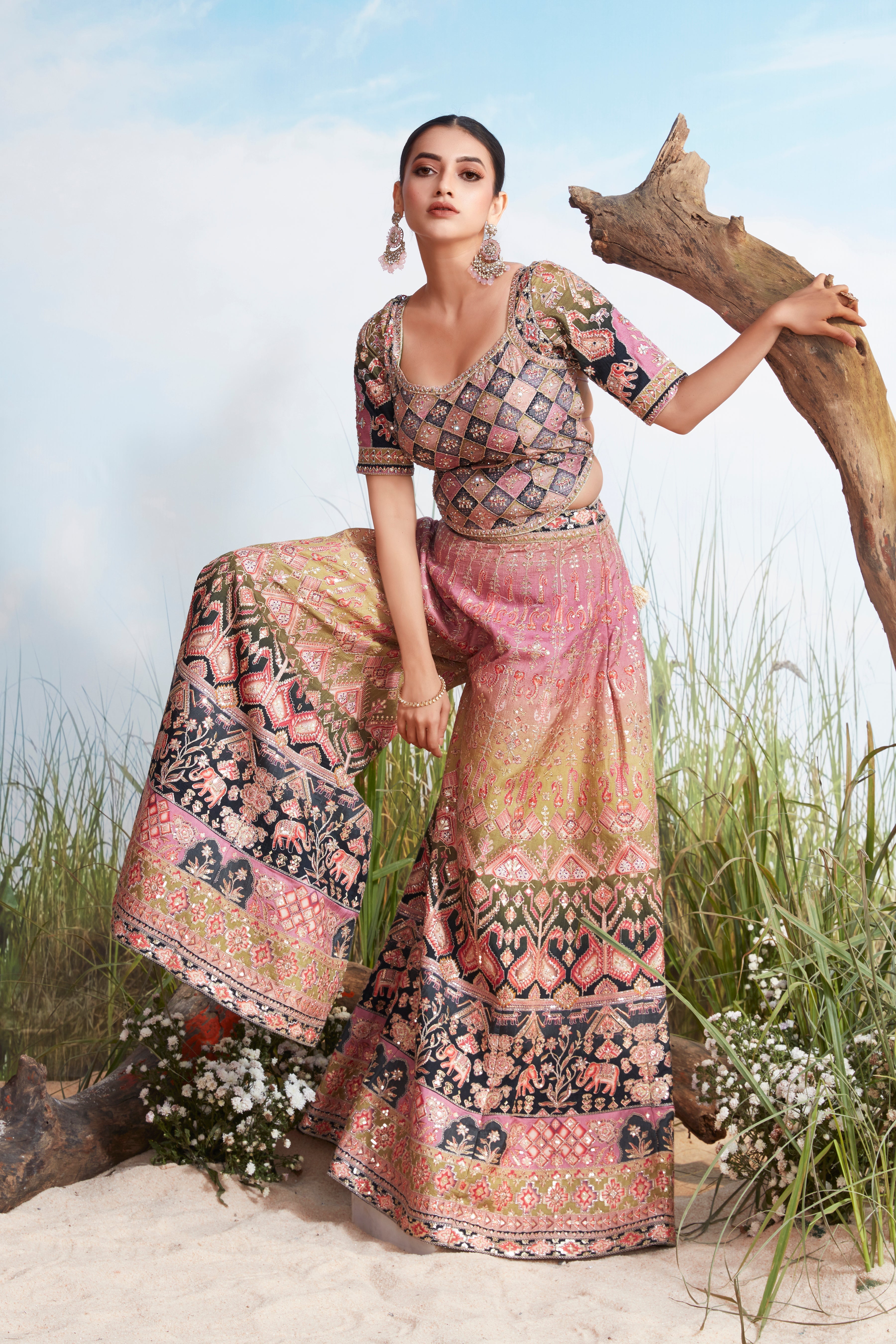 Multi-Color Ombre Premium Silk Palazzo Set