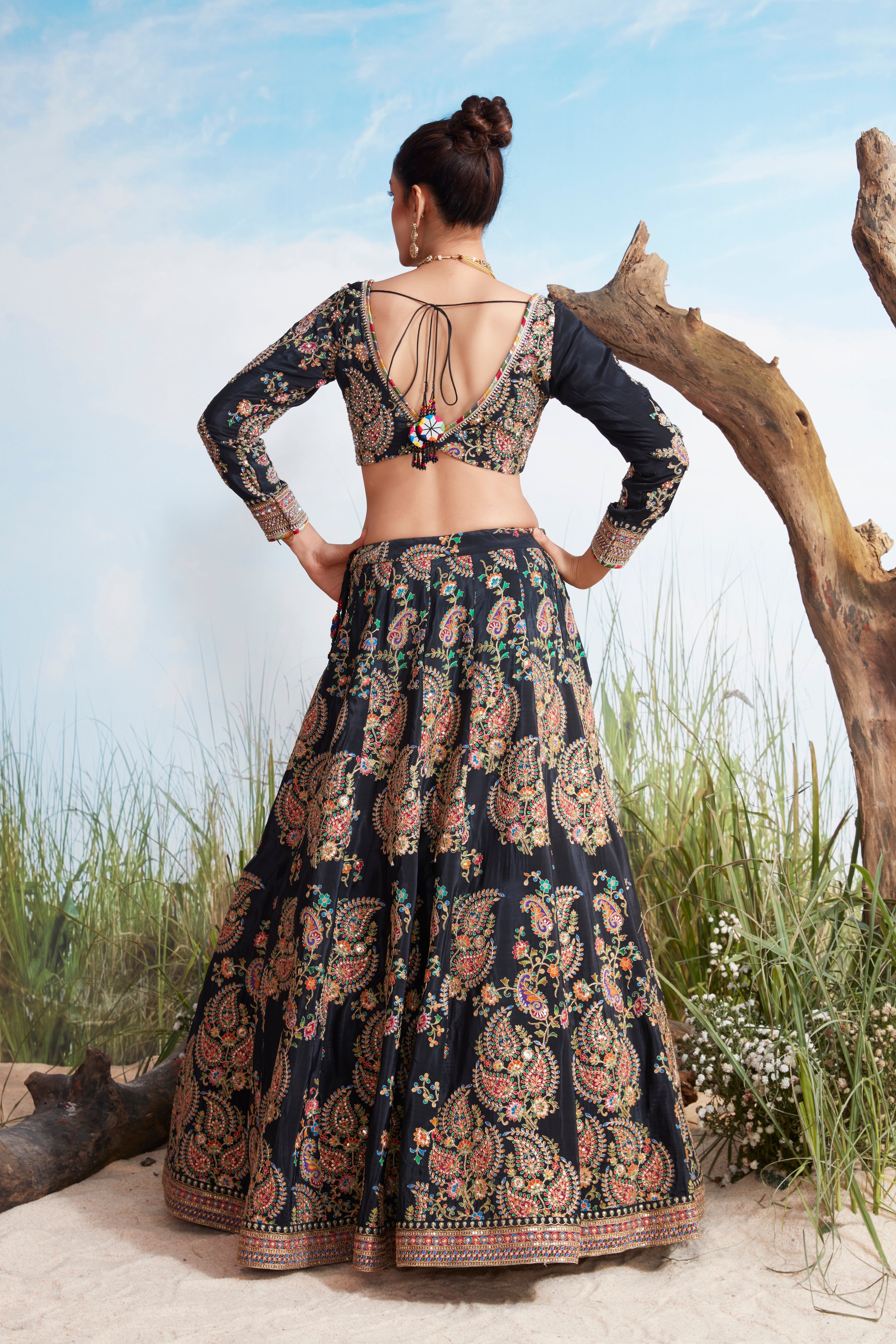 Raven Black Embellished Crepe Silk Lehenga Set