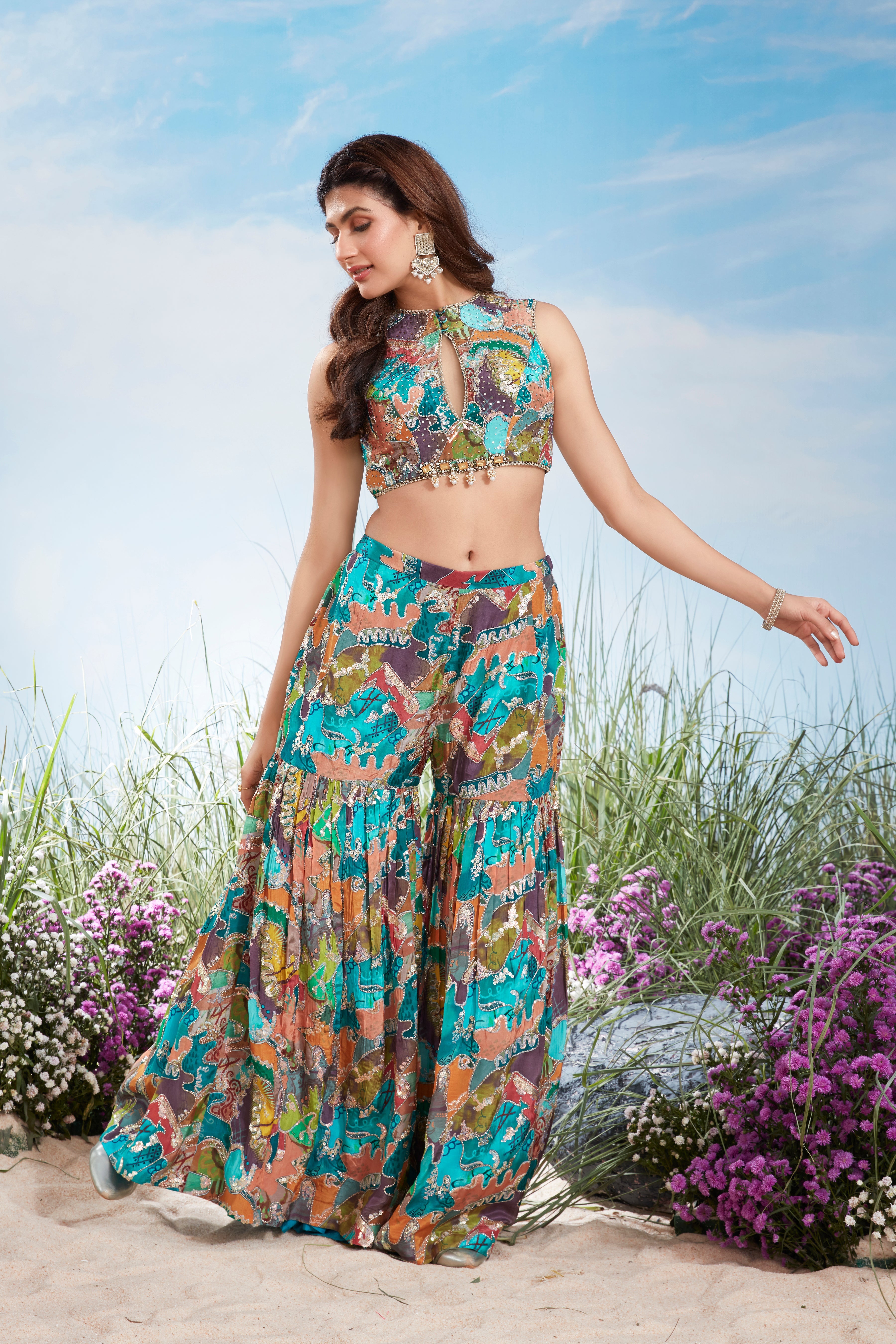 Multi-Color Embellished Premium Silk Sharara Set