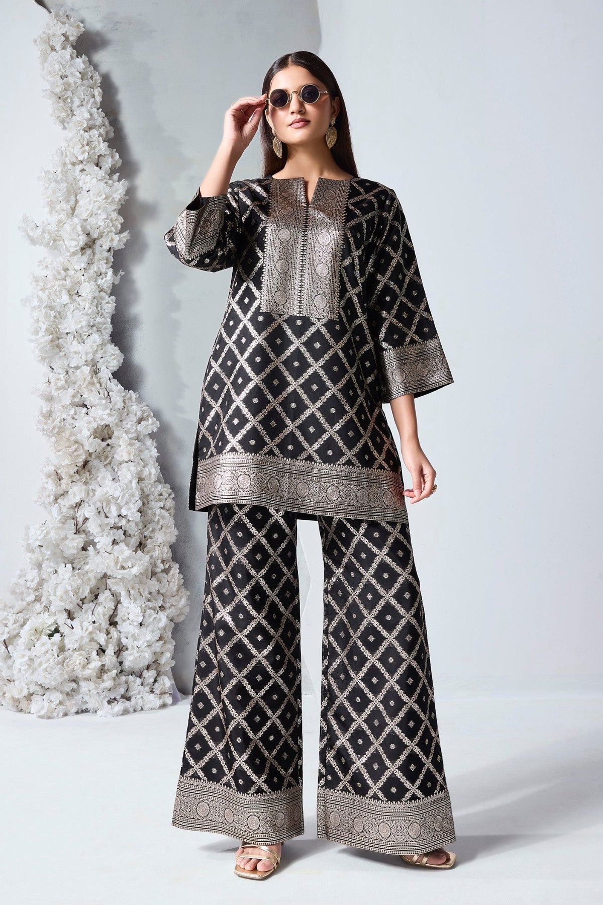 Coal Black Embellished Viscose Silk Co-Ord Set