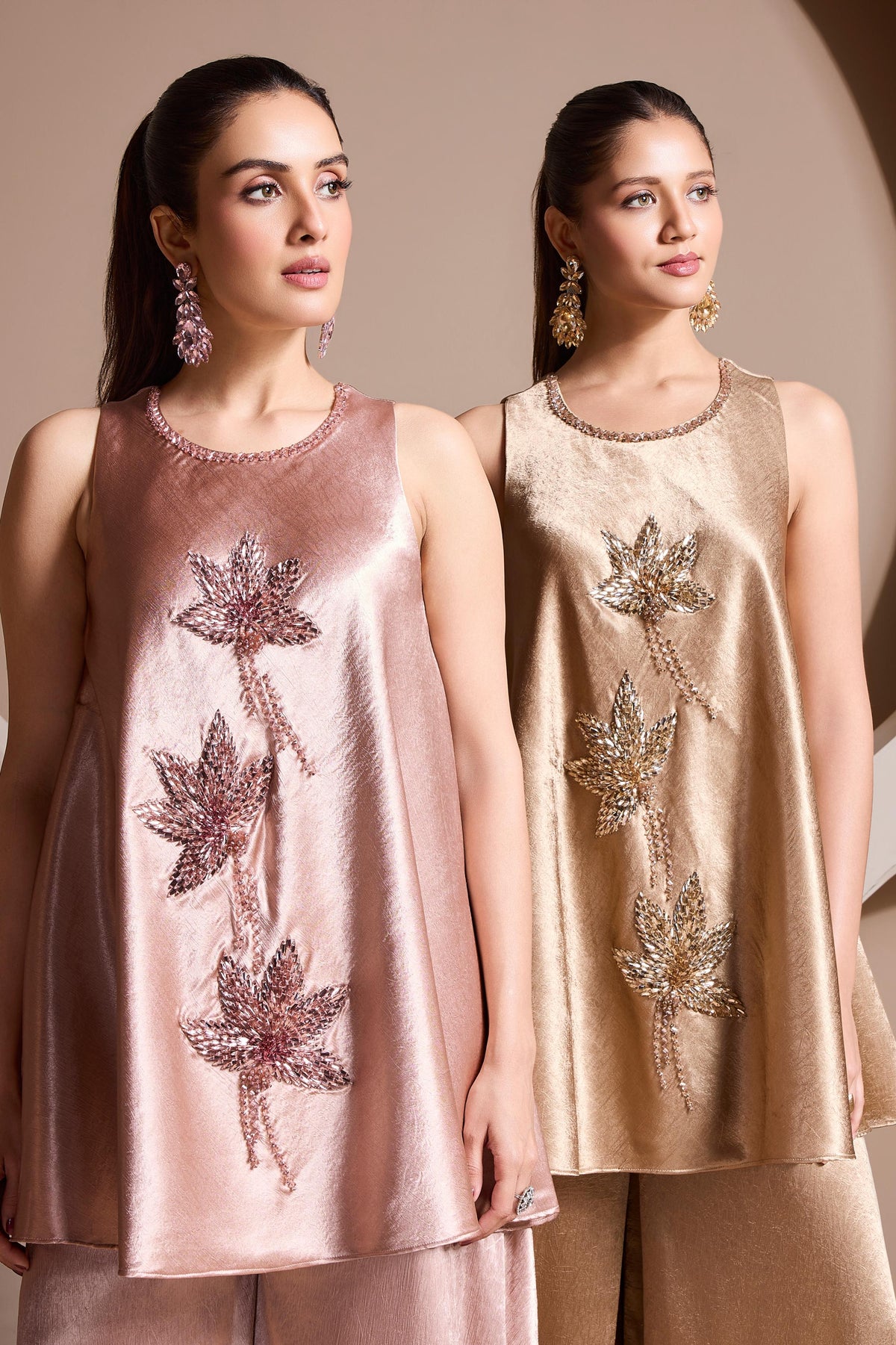 Golden Muse Embellished Satin Silk Palazzo Set