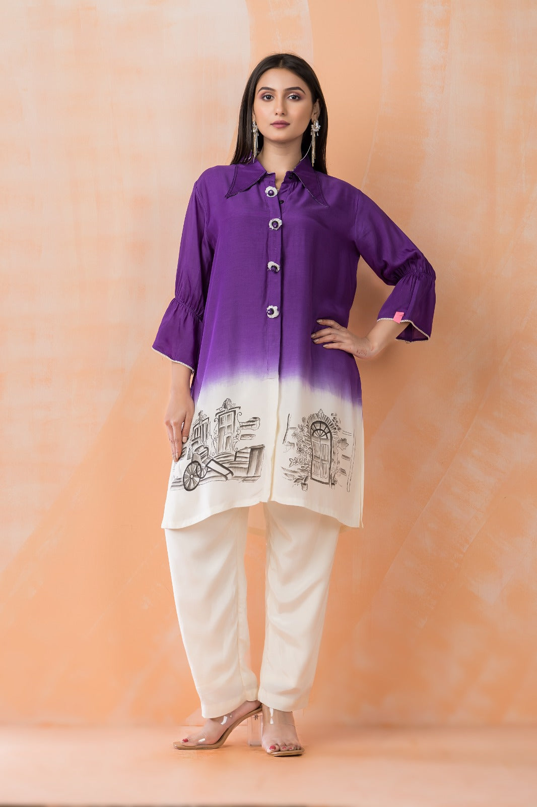 Bright Purple Printed Muslin silk Co-Ord Set