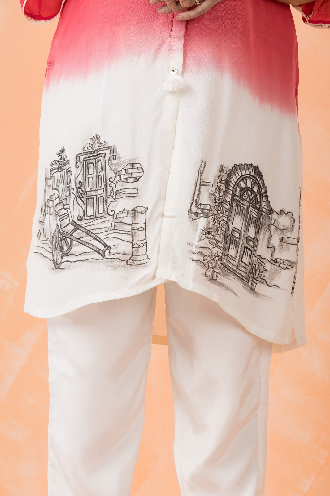 Light Red Printed Muslin silk Co-Ord Set