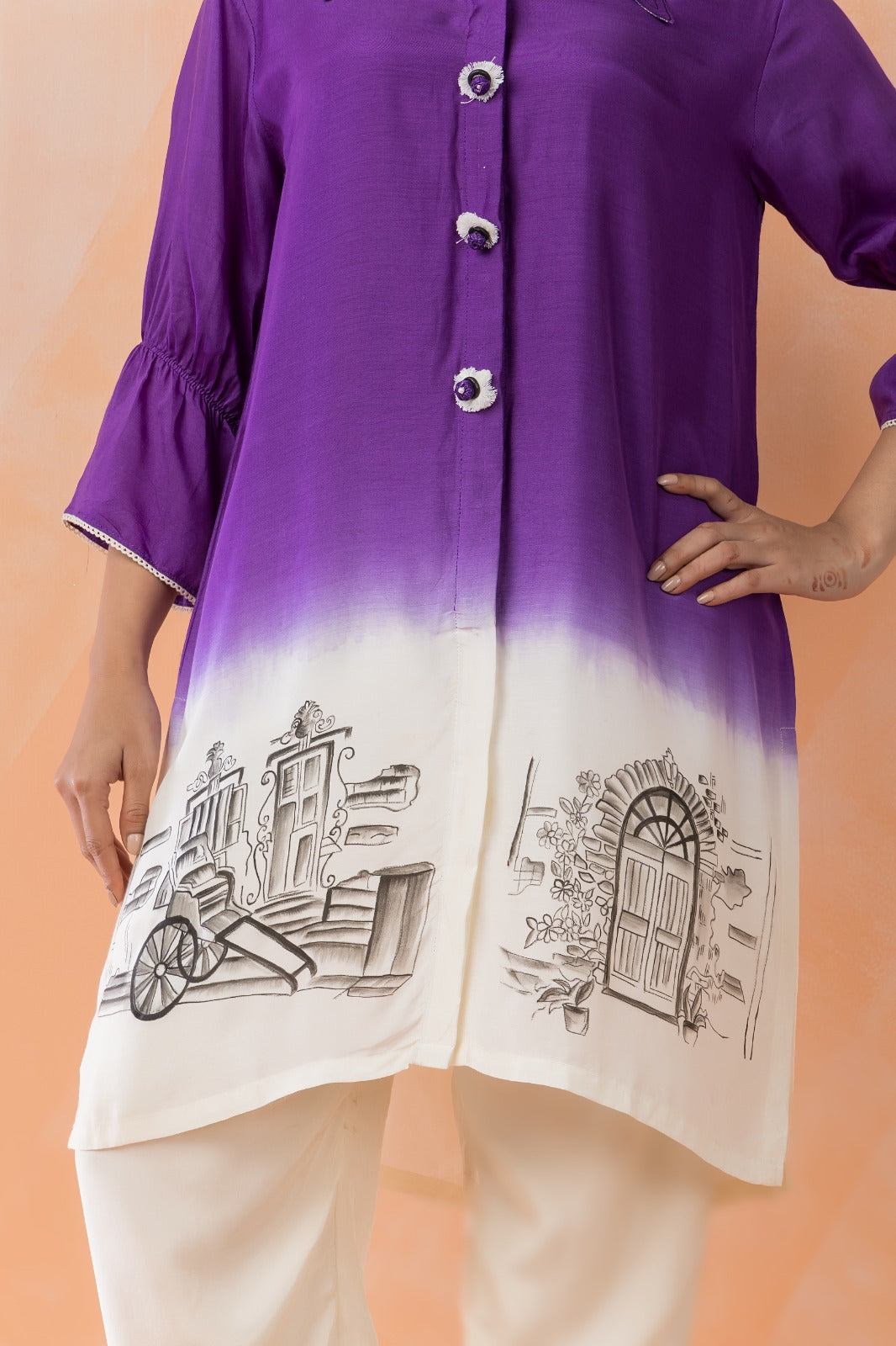 Bright Purple Printed Muslin silk Co-Ord Set