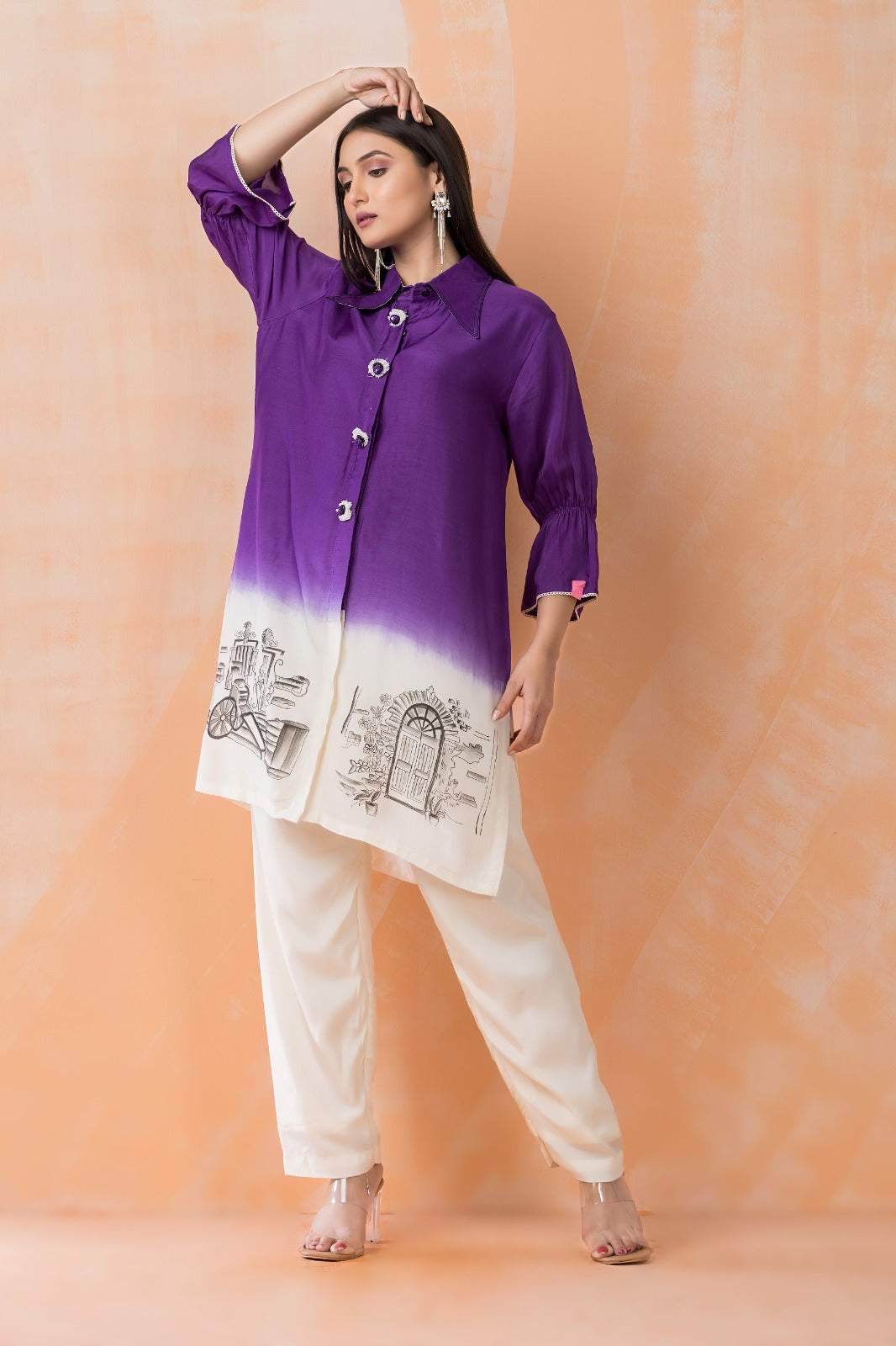 Bright Purple Printed Muslin silk Co-Ord Set