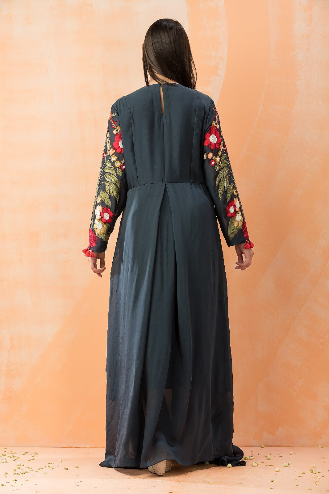 Black Embroidered Pure Silk Gown