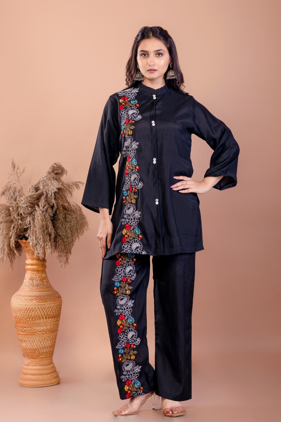 Black Embroidered Co-Ord Set