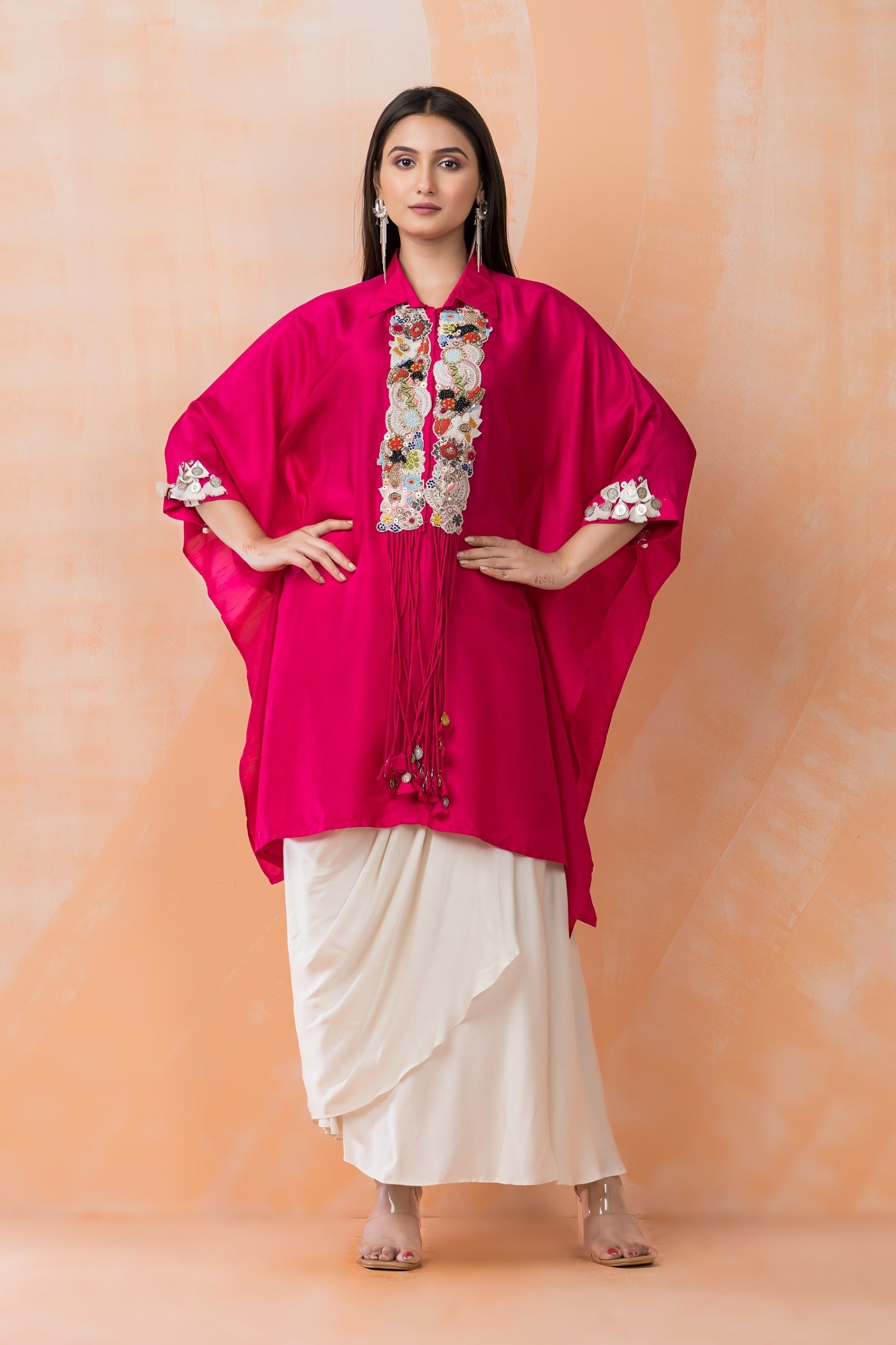 Pink Handwork Kaftan & Skirt Set