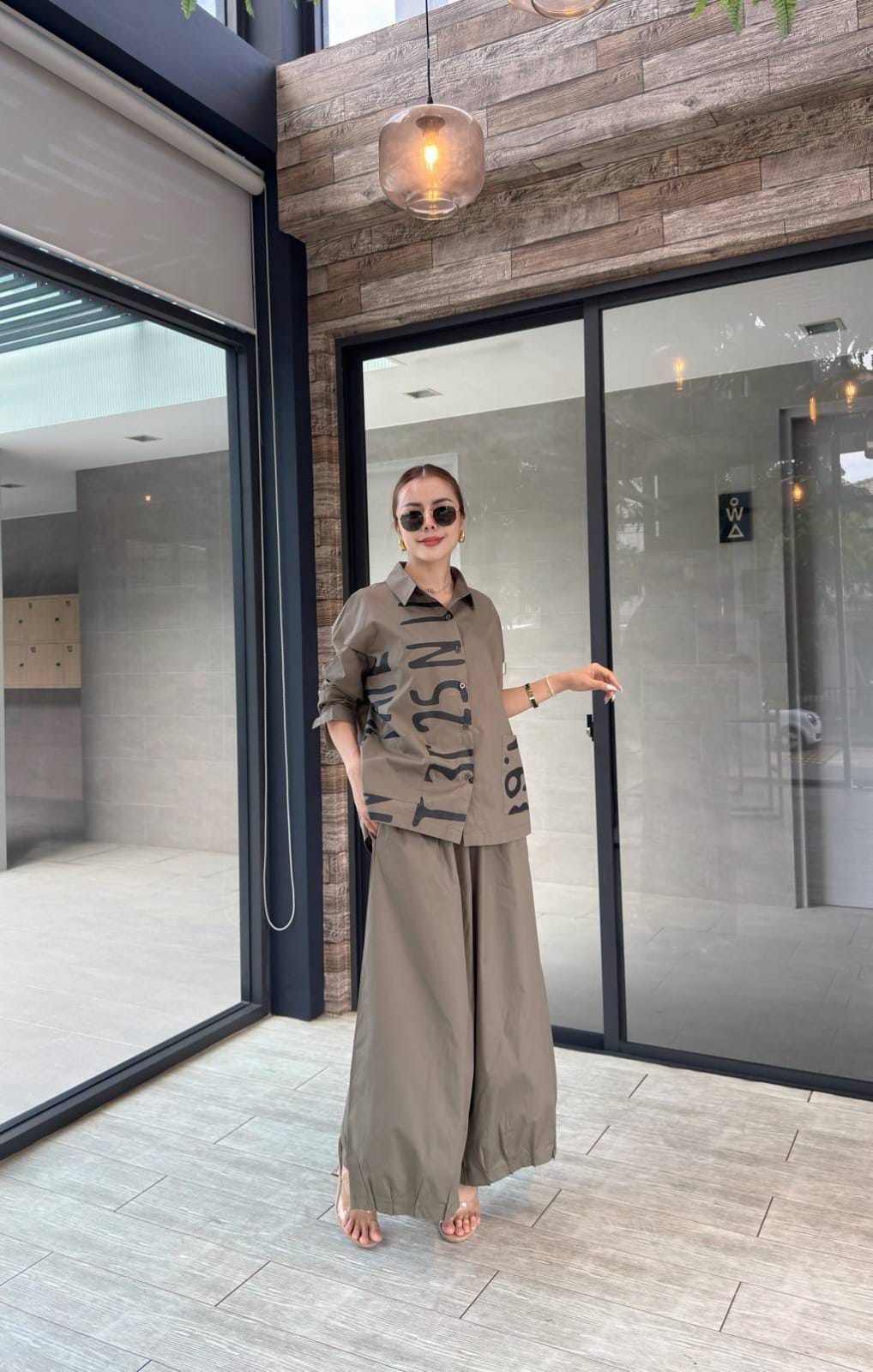 Beige Taupe Printed Organic Cotton Co-Ord Set