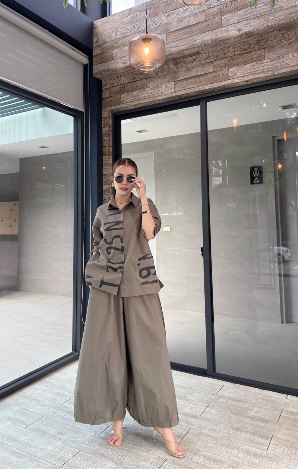 Beige Taupe Printed Organic Cotton Co-Ord Set