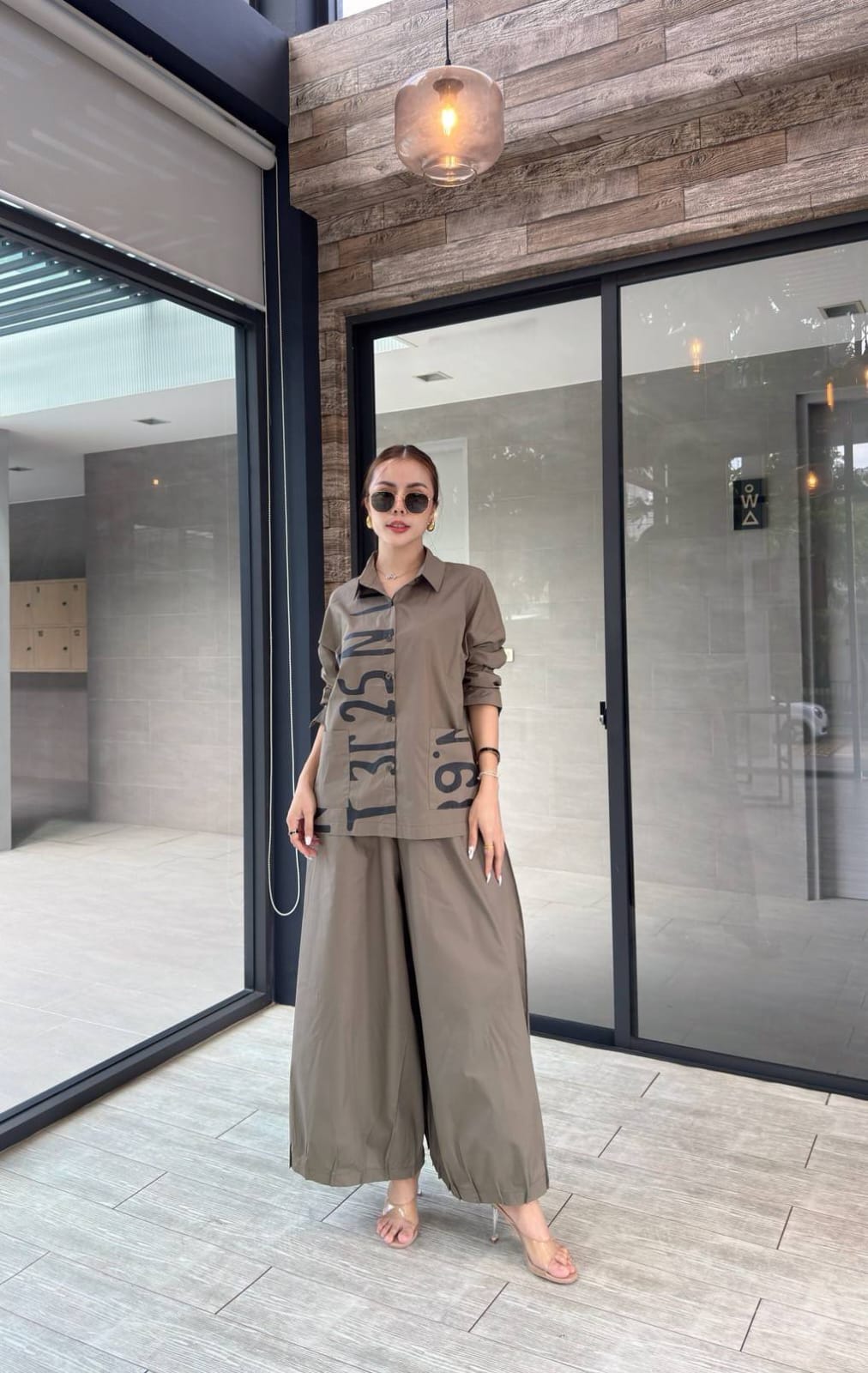 Beige Taupe Printed Organic Cotton Co-Ord Set